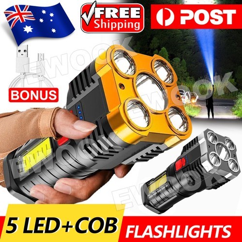 Super Bright 1200000LM Torch LED Flashlight USB Rechargeable Tactical Side Lamp