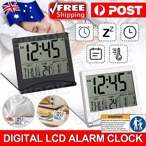 AU NEW_Home Digital LCD Screen Travel Alarm Clocks Desk Thermometer Timer Calend