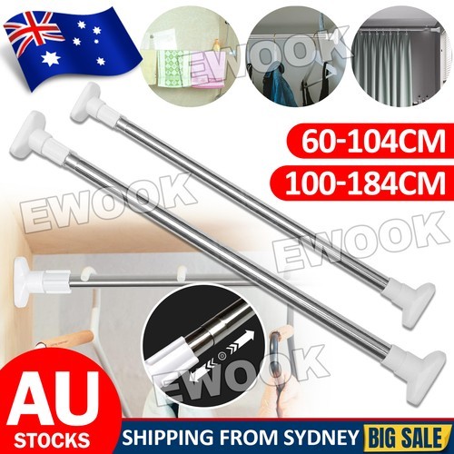 Adjustable Curtain Tension Rod Extendable Rack Shower Wind Closet Pole Silver