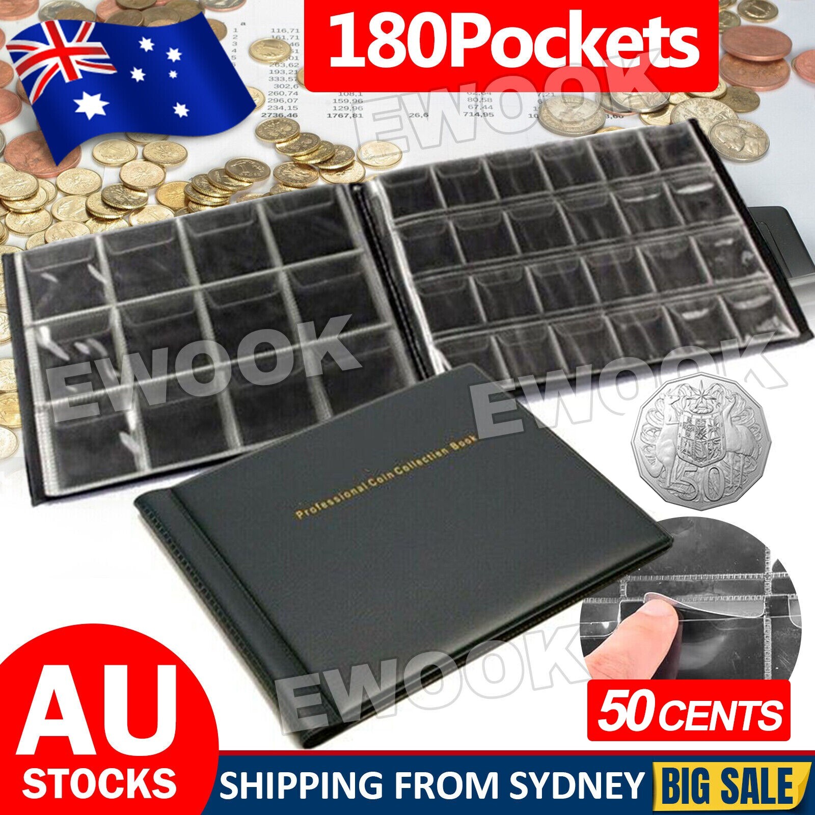180 Pockets Coin Collection Book Holder Fit 50 Cent Storage Money Penny Album 21