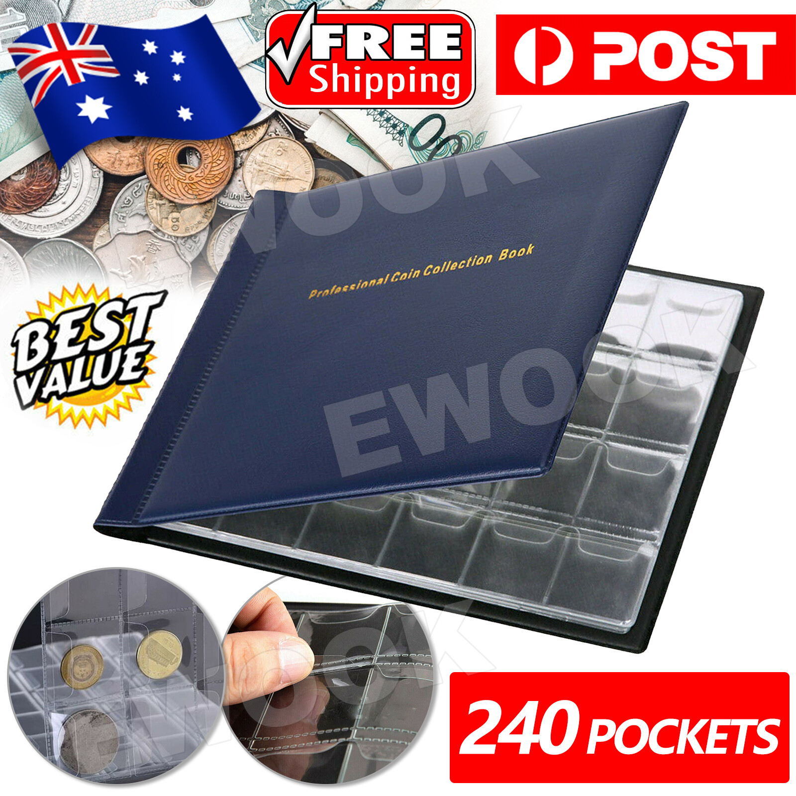 240 Coin Holder Collection Storage Collecting Money Penny Pockets Album Book 5c