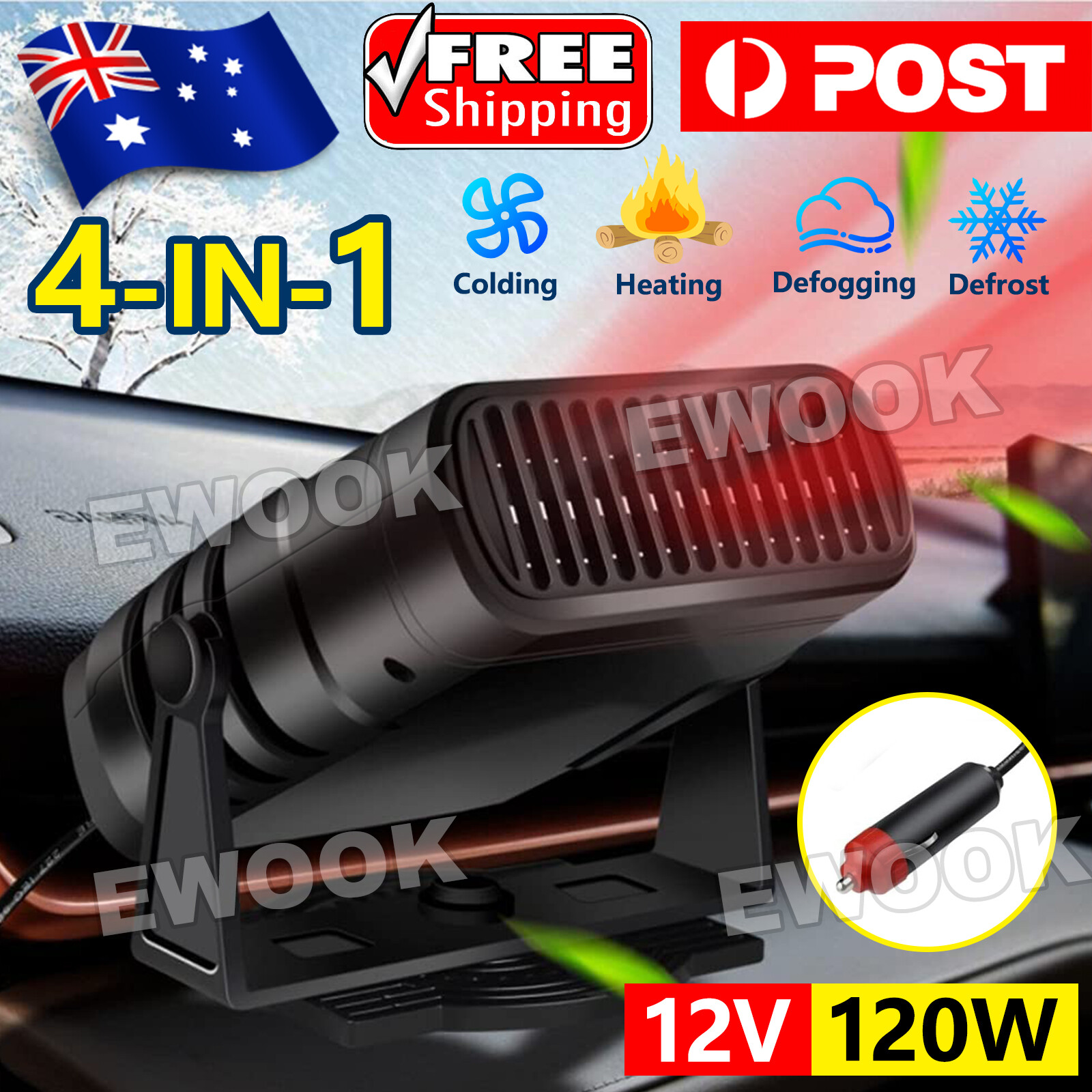 Portable Car Vehicle Heater Fan Ceramic Heating Defroster Demister DC 12V AU Air