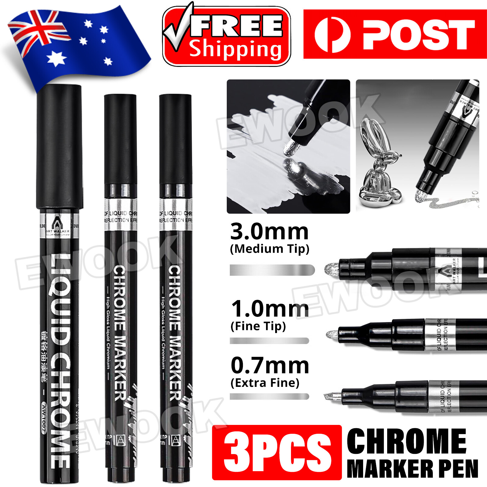 Nib Silver Art Liquid Mirror Chrome Marker Pen Smooth Long-Lasting 0.7/1/3mm 3