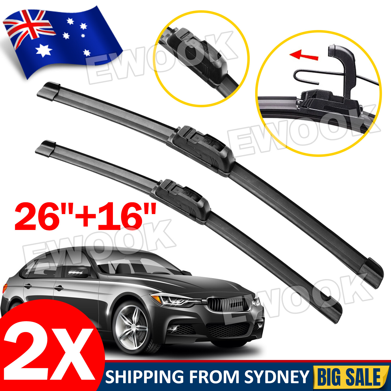 26 16 Windscreen Windshield Wiper Blades Front Window Fits hook Arm As Picture