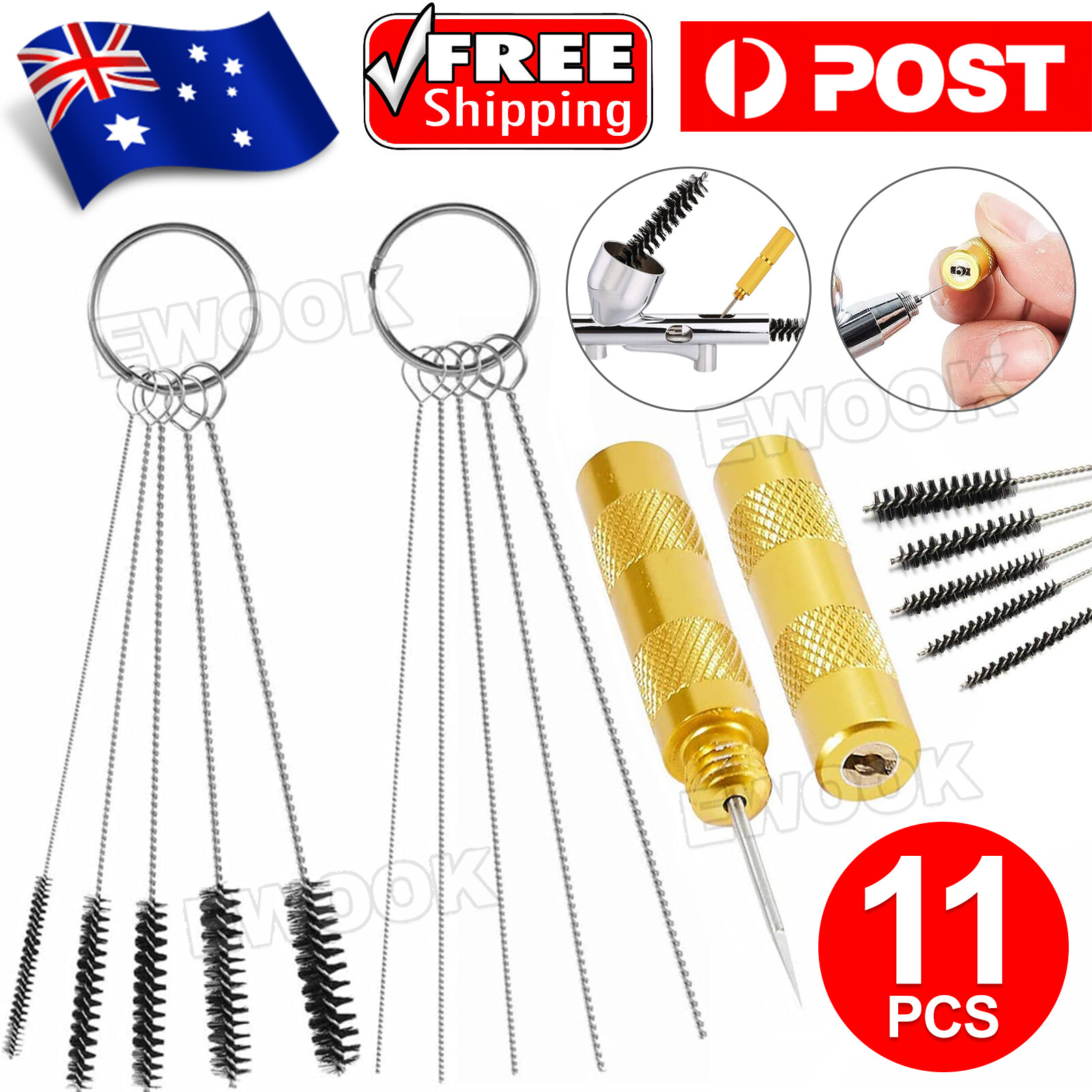 11pcs Airbrush Cleaning Needle Brush Accessories Kit for Spray Gun Cleaner Steel