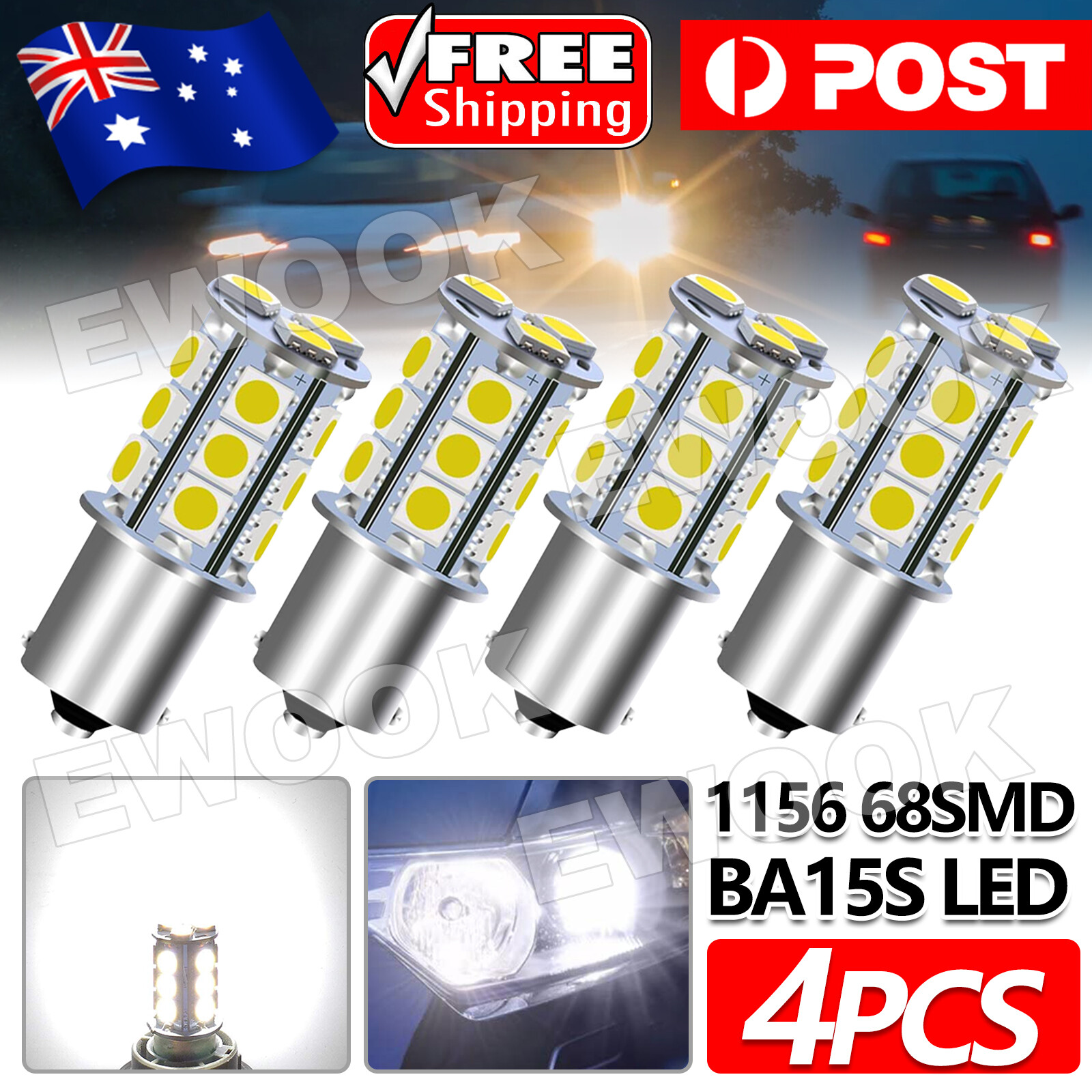 4x 1156 BA15S Car White Globe 18 LED Brake Reverse Turn Stop Tail Light Bulb 12V