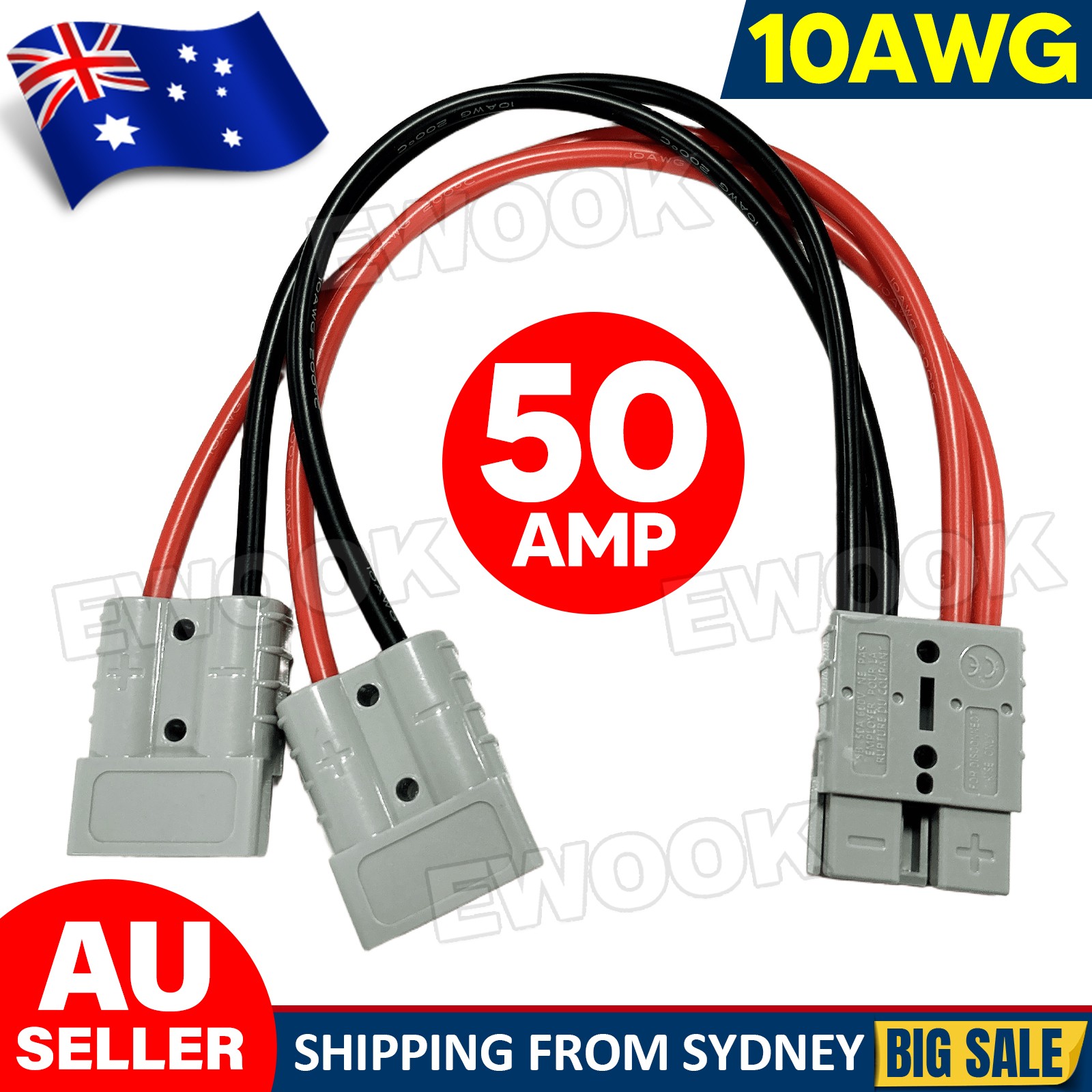 50 Amp Anderson Plug Connector Double Adaptor 1 to 2 6mm Automotive Cable AU as