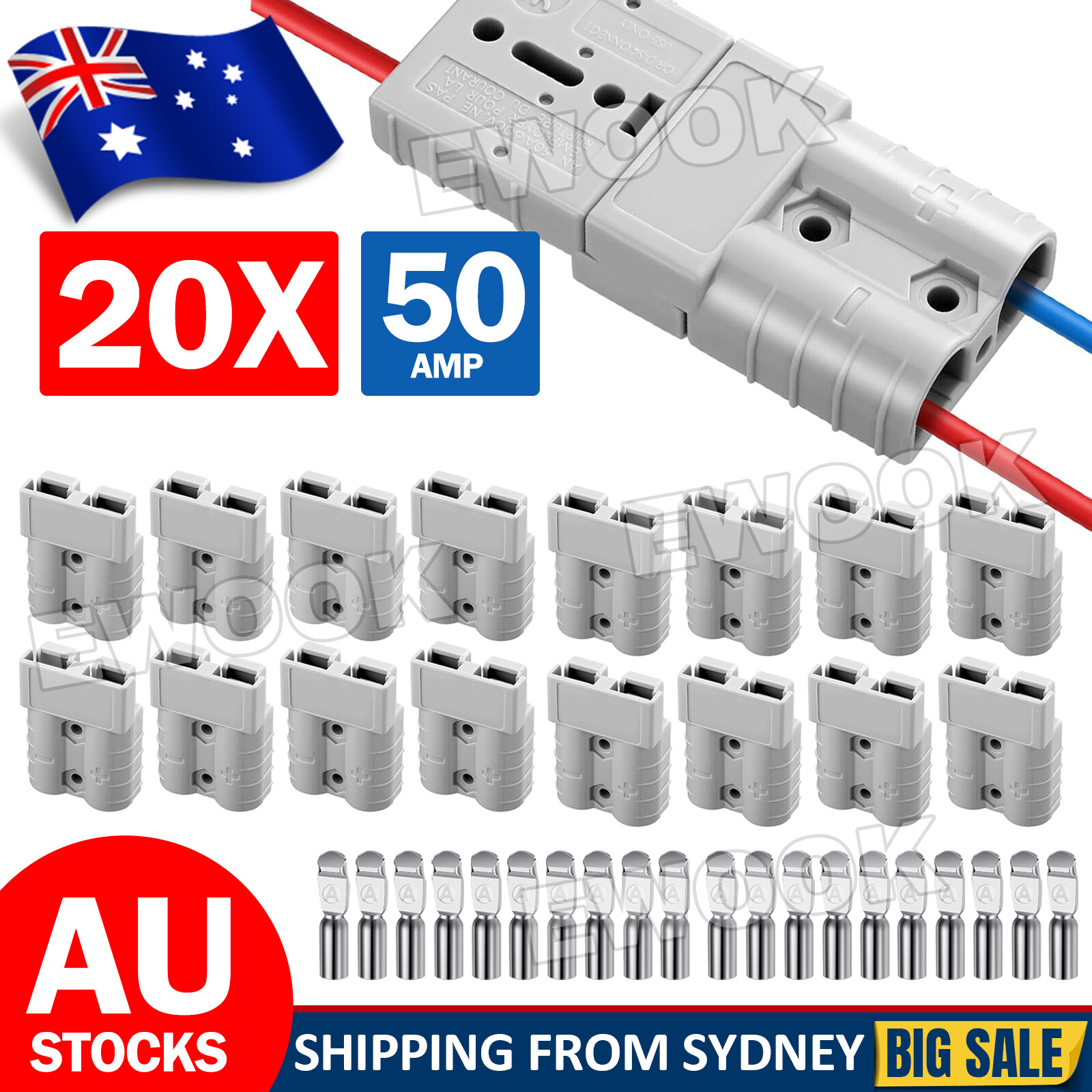 20X Anderson Style Plug Connectors 50 AMP 6AWG 12-24V DC Power Tool OZ 4x4 Side