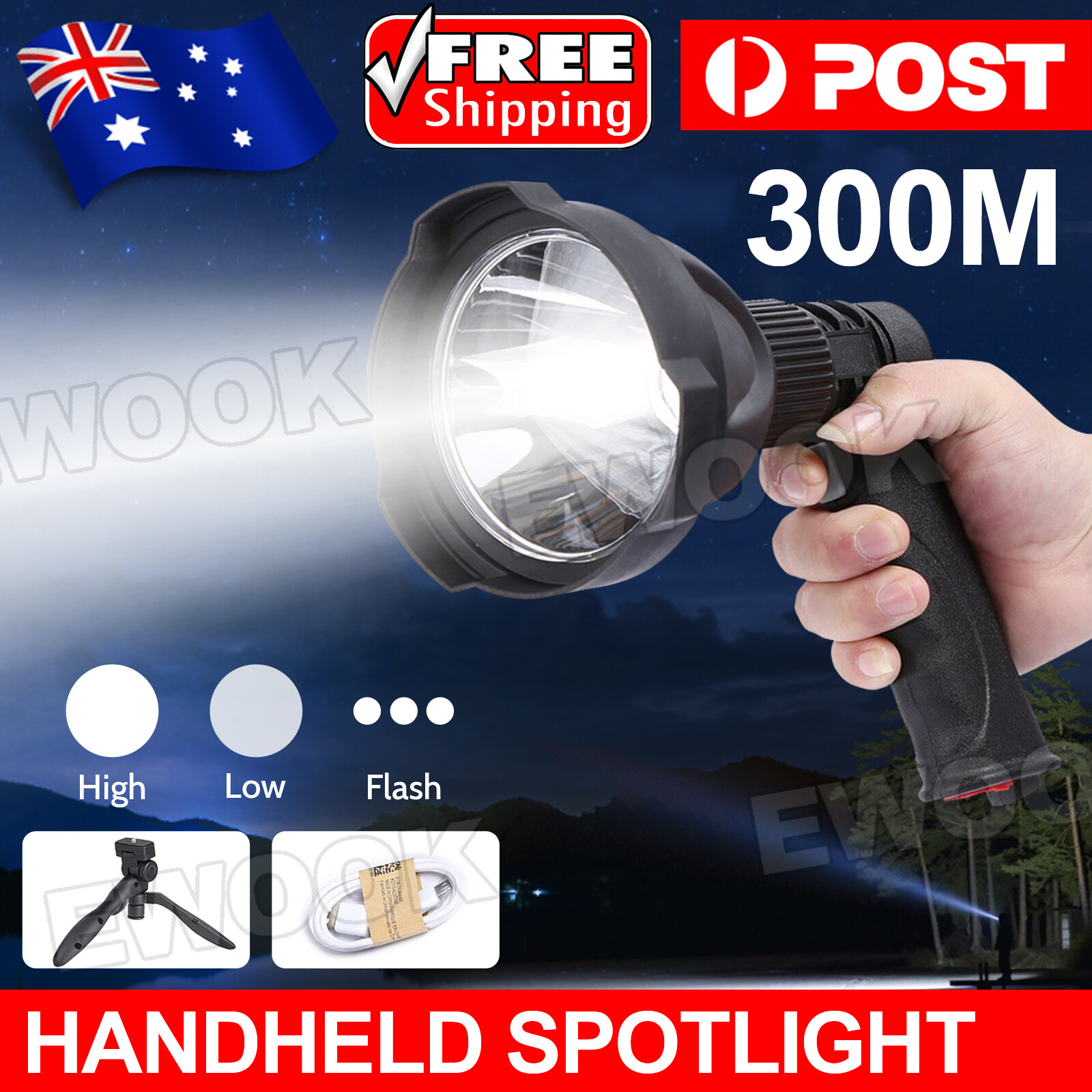 LED Spotlight Rechargeable Hunting Camping Flashlight Handheld Spot Light Torch