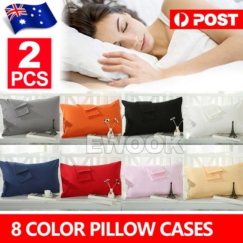 2X Pillow Cases Pillowcases Standard Queen King Body Egyptian Pure Colour 48cm