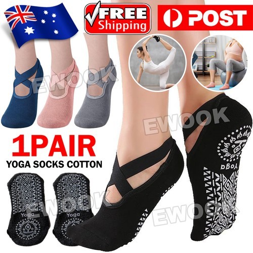 Women Yoga Socks Cotton Non Slip Pilates Massage Ballet Grip Exercise Gym Sports