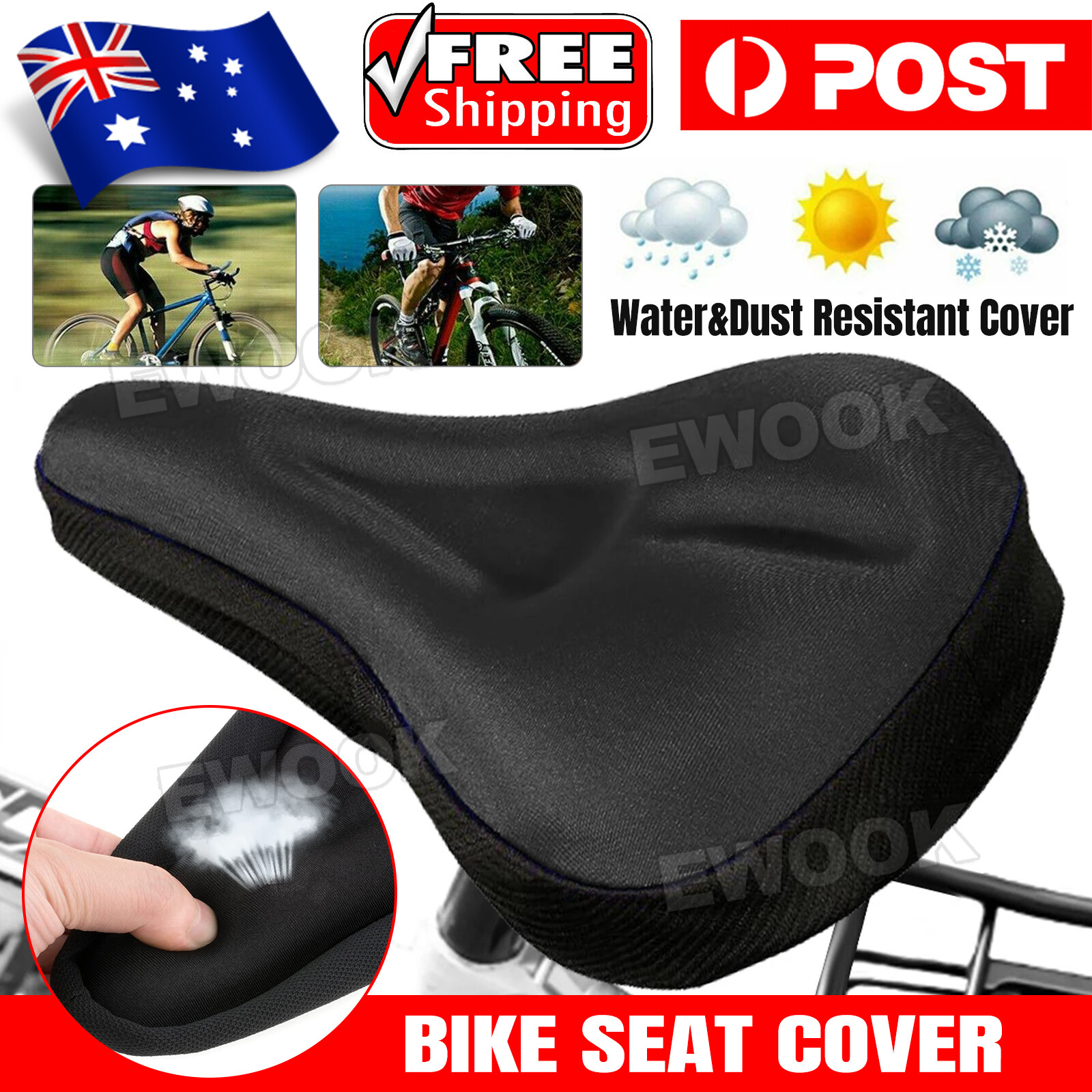 3D Bike Seat Cover Silicone Thick Comfort Gel Cycling Bicycle Saddle Cushion Pad