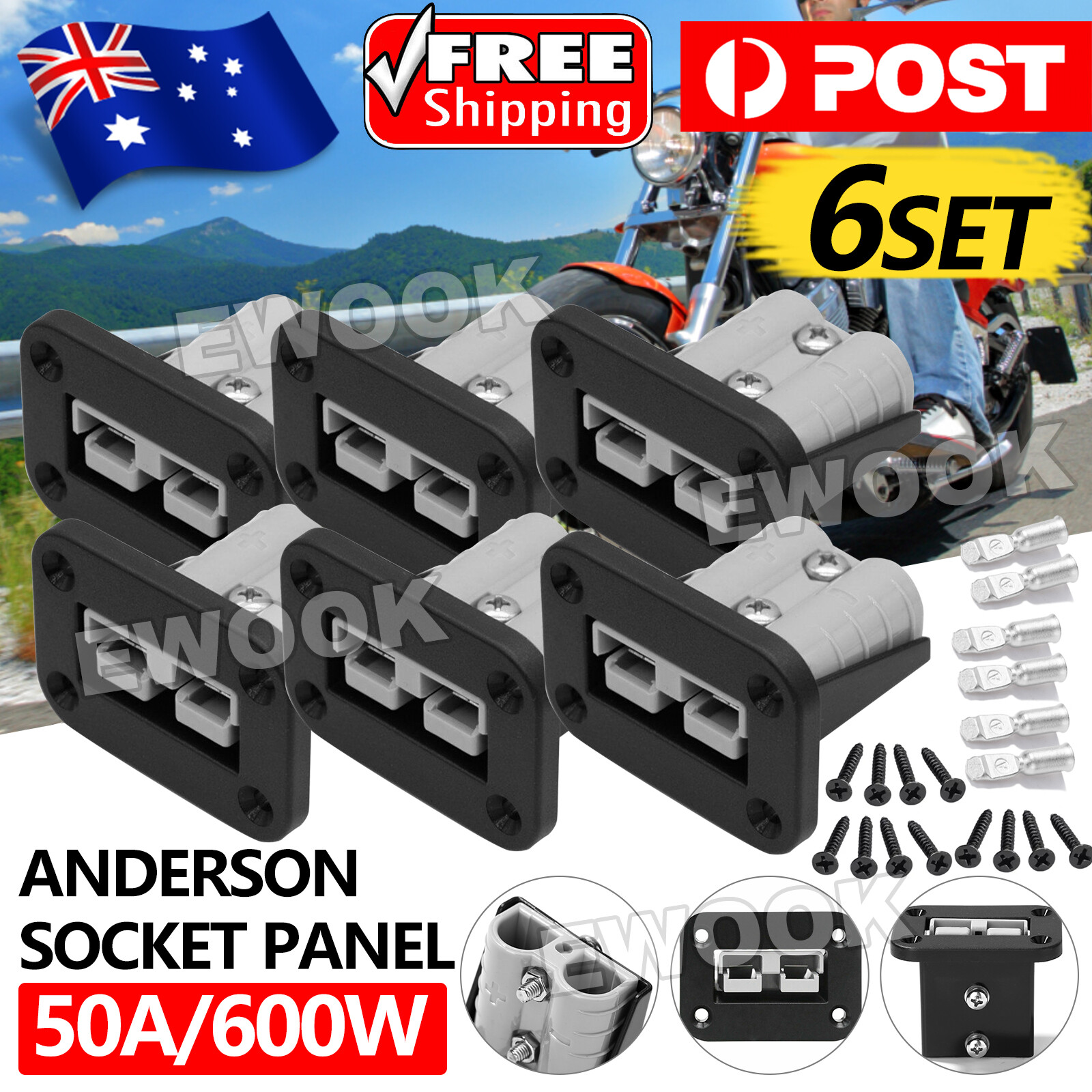 6X Anderson Plug Flush Mount 50Amp Mounting Bracket Panel Cover for Caravan 600