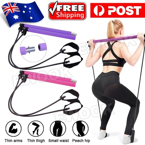 Portable Pilates Stretch Rope Gym Stick Yoga Exercise Bar Trainer Resistance NBR