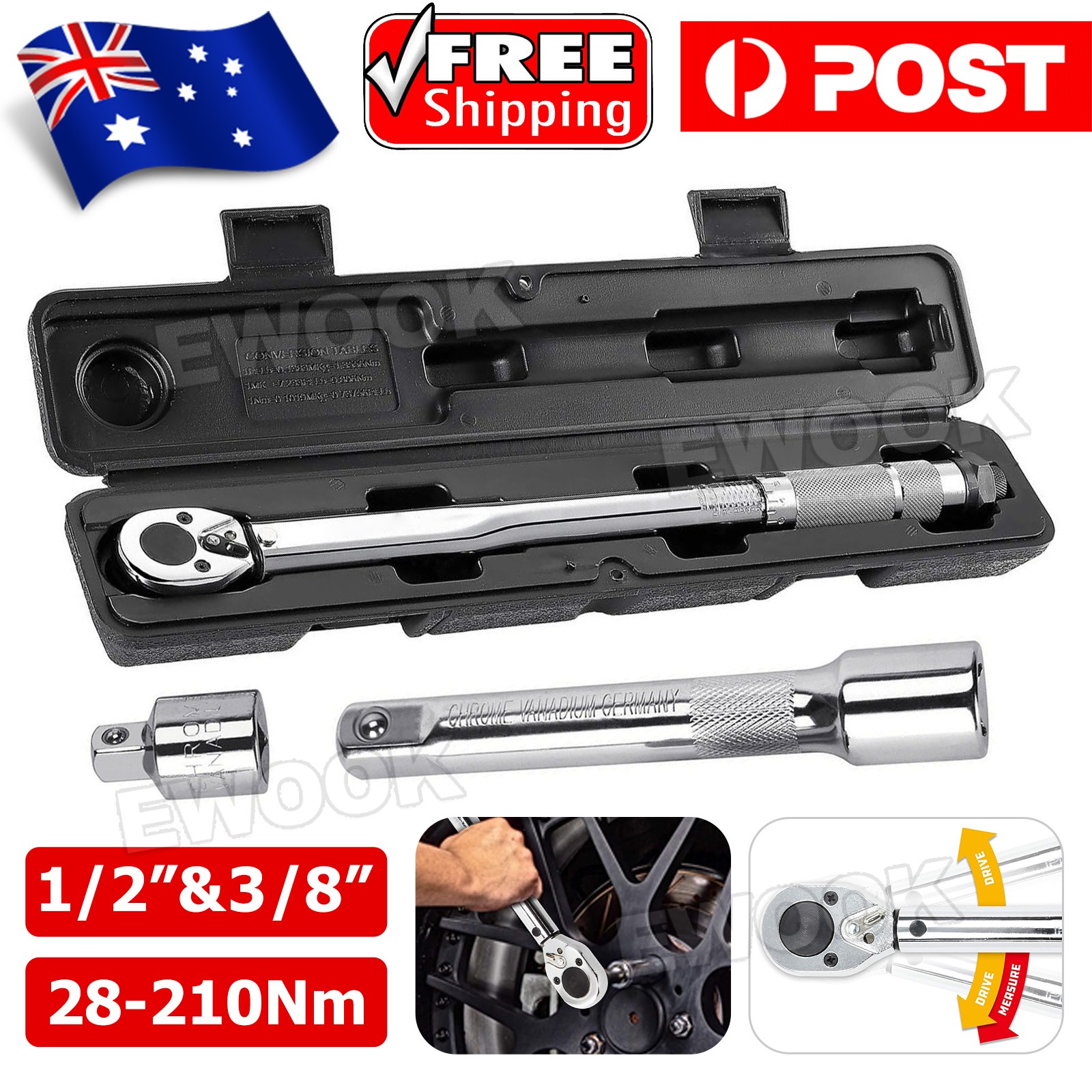 Torque Wrench Set 1/2 3/8 Drive 28-210nm Ratchet Micrometer Tension Spanner