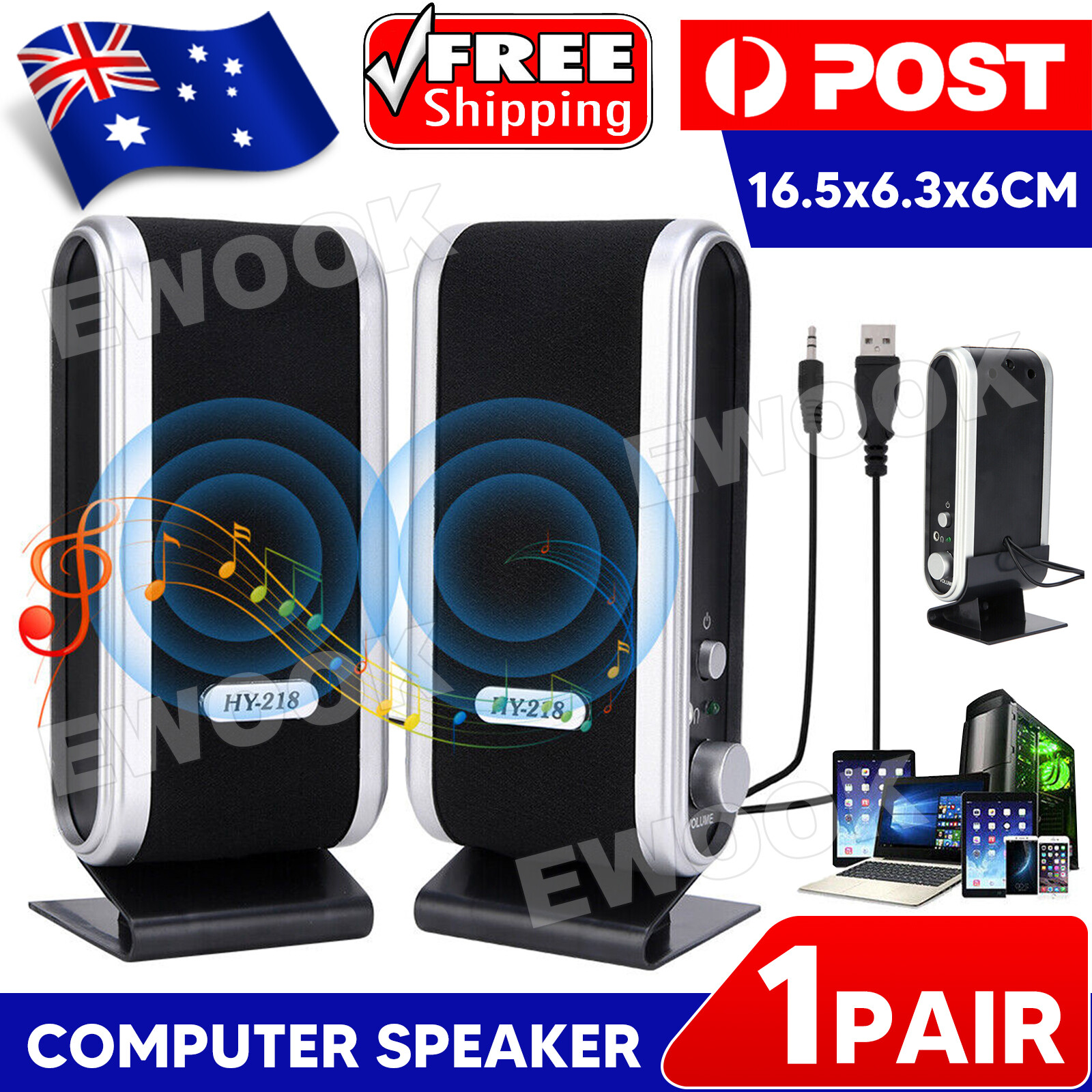 1 Pair USB Speakers Computer Sound Stereo For PC Notebook Desktop Laptop ESCP