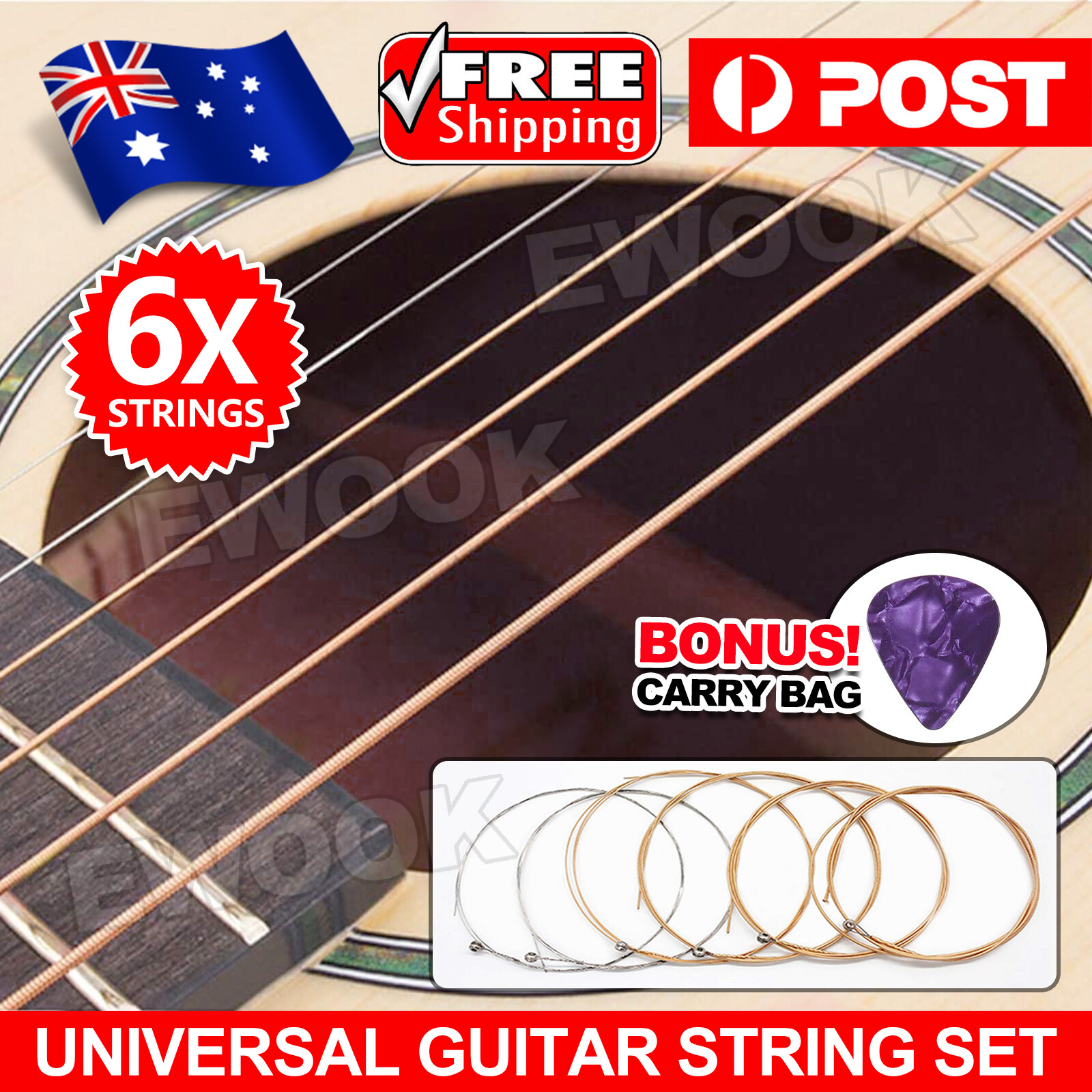 Acoustic Music Guitar Strings Steel Premium Light Universal 6 Pcs Sent Free Pick
