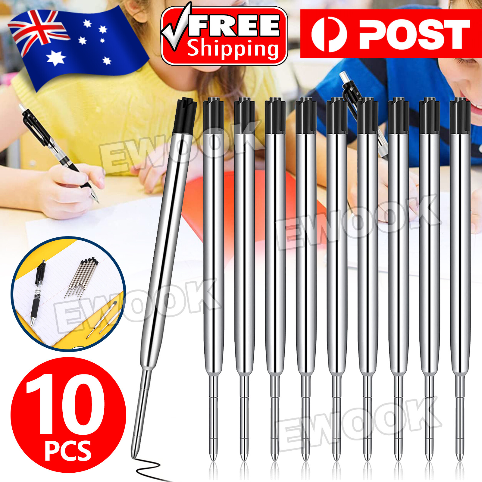 10PCS Black Ink Refills Compatible With Parker Pen Ball Point AU Metal