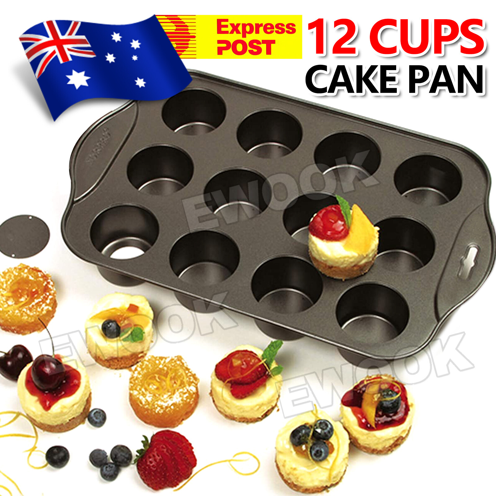 12Cups Heavy Duty Non-stick Mini Cheesecake Cake Pan Loose Base Cheese Tin Black