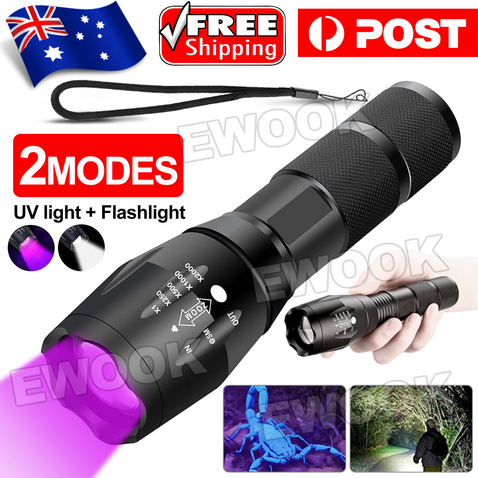 High Power Torch ULTRA VIOLET LED FLASHLIGHT UV Light Inspection Lamp Fishing As