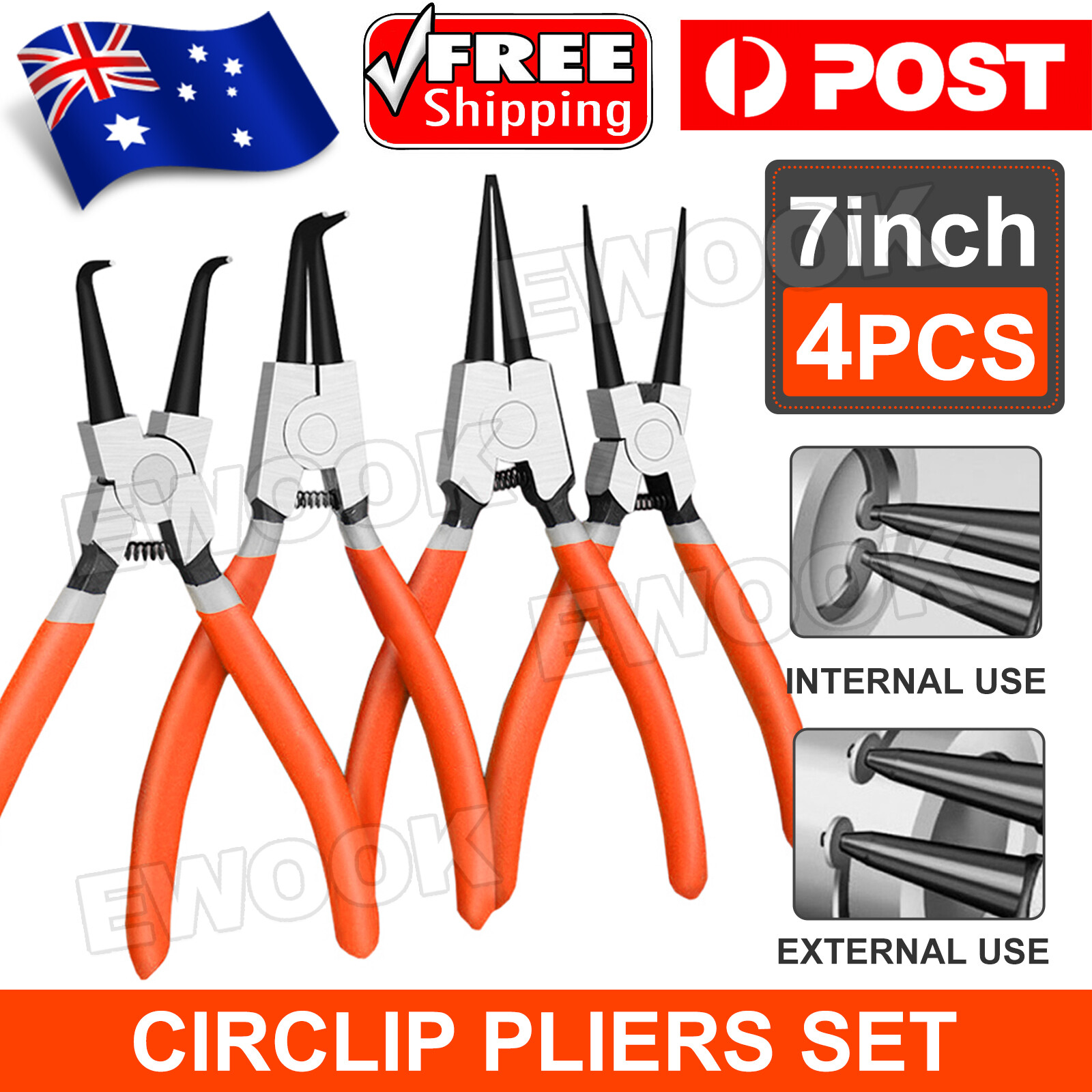 4x 7 Circlip Pliers Set Internal External Bent Straight Snap Ring Remove Tool