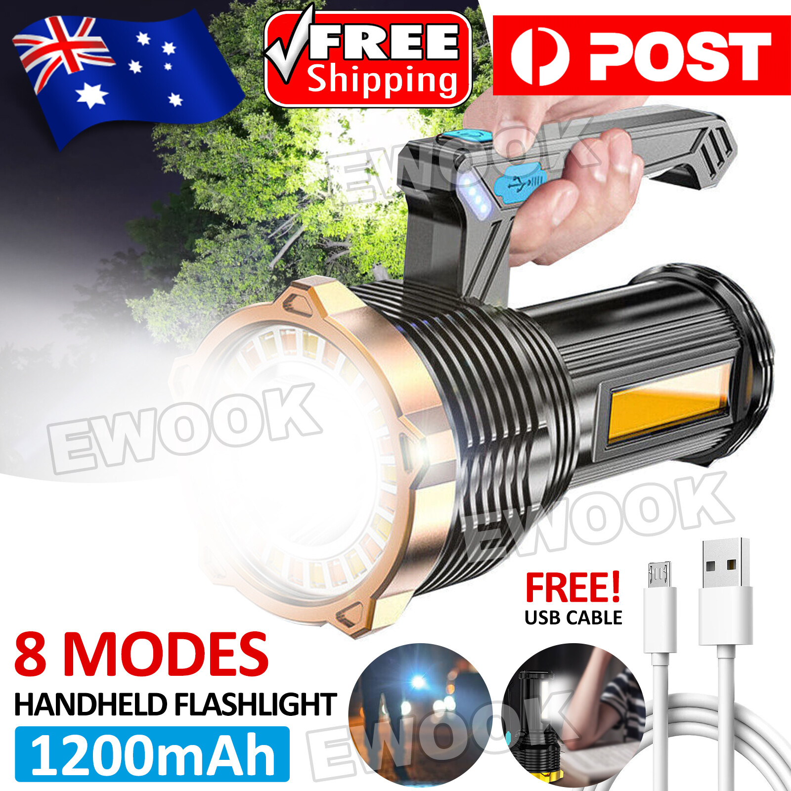 2200000LM LED Flashlight High Powered Torch USB Rechargeable Lamp Super Bright