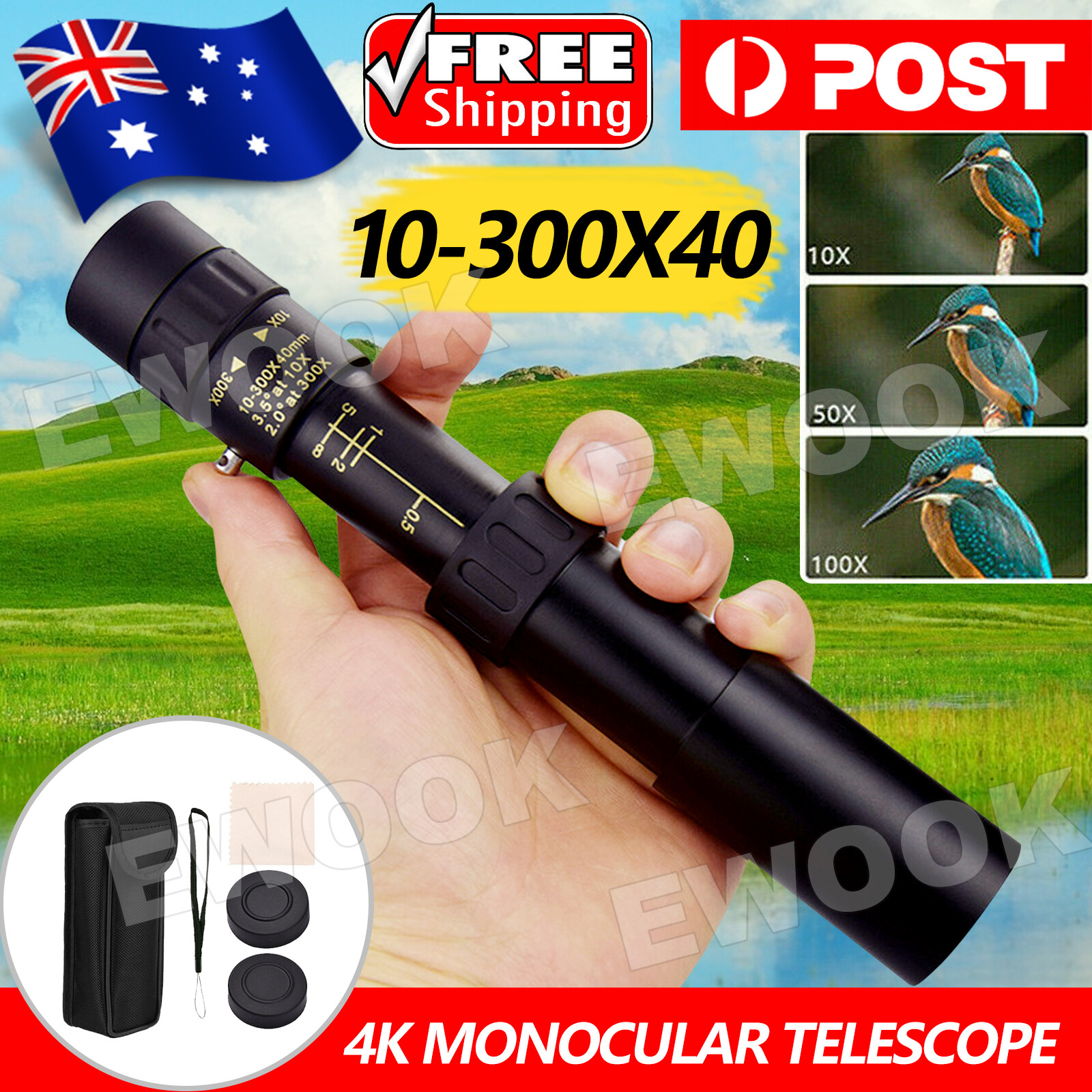 4K 10-300X40mm Super Telephoto Zoom Monocular Telescope Without mini Tripod