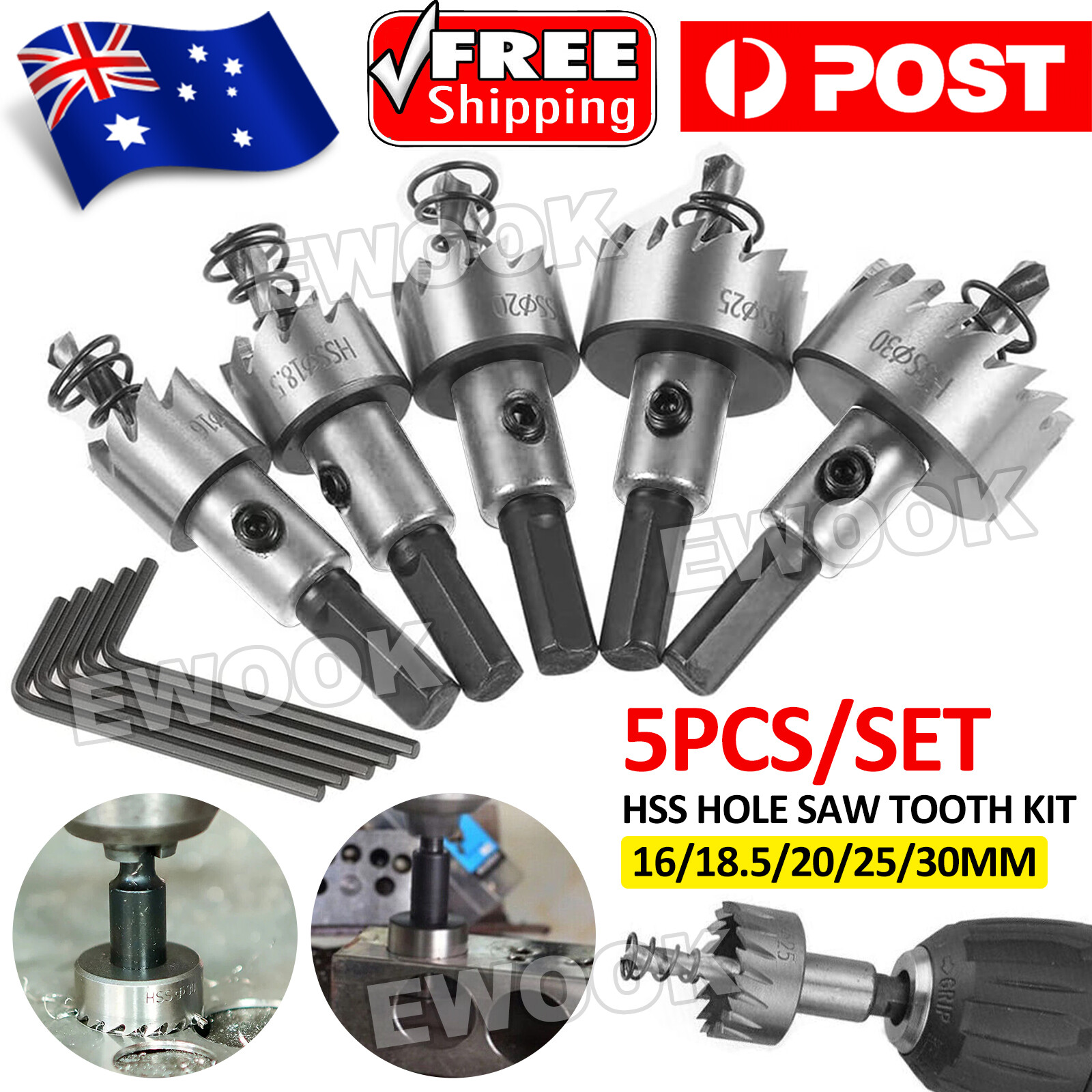 5PCS Hole Saw Tooth Kit HSS Stainless Steel Drill Bit Set Cutter for Metal Wood