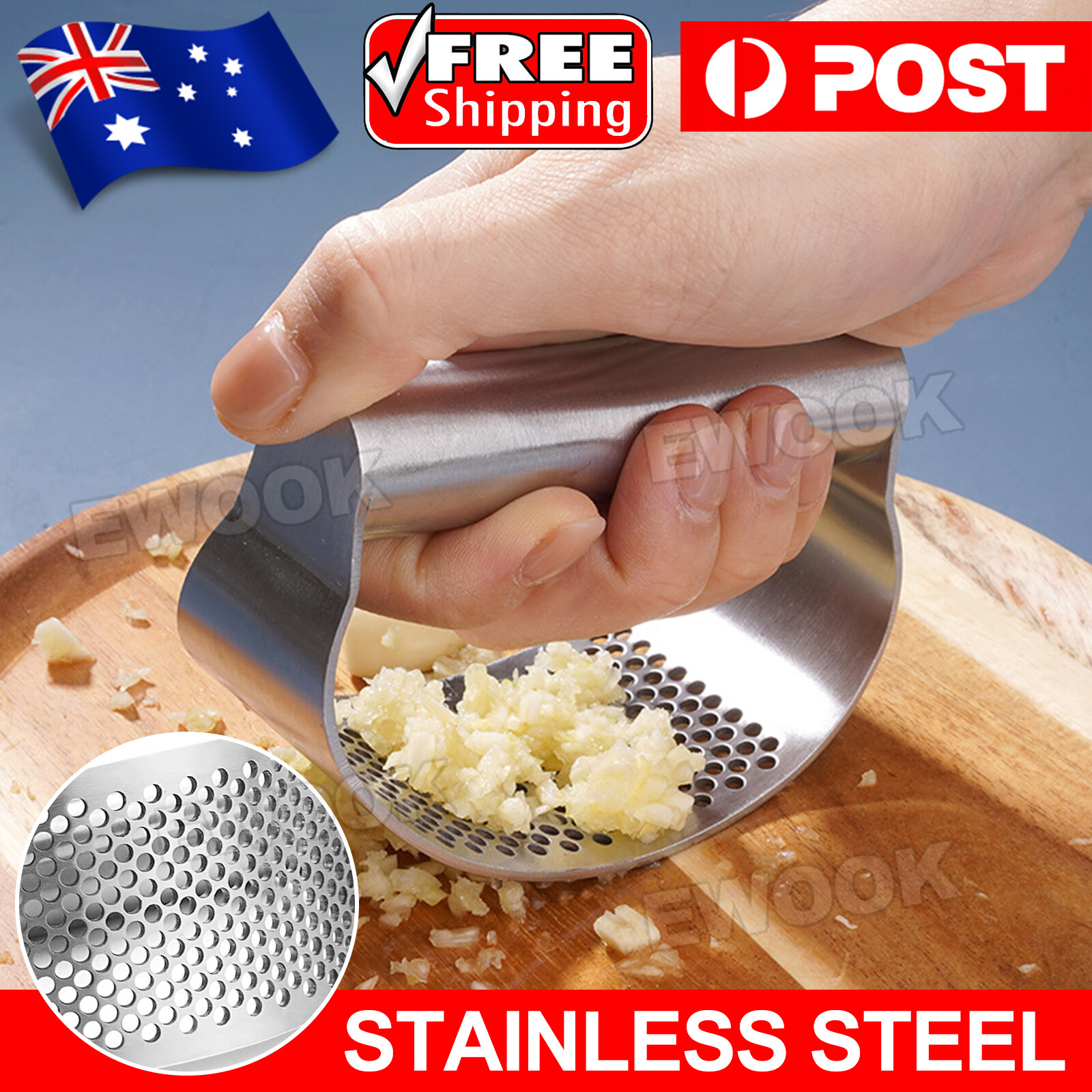 Stainless Steel Curved Garlic Press Vegetable Chopper Manual Ginger Mincing Mash
