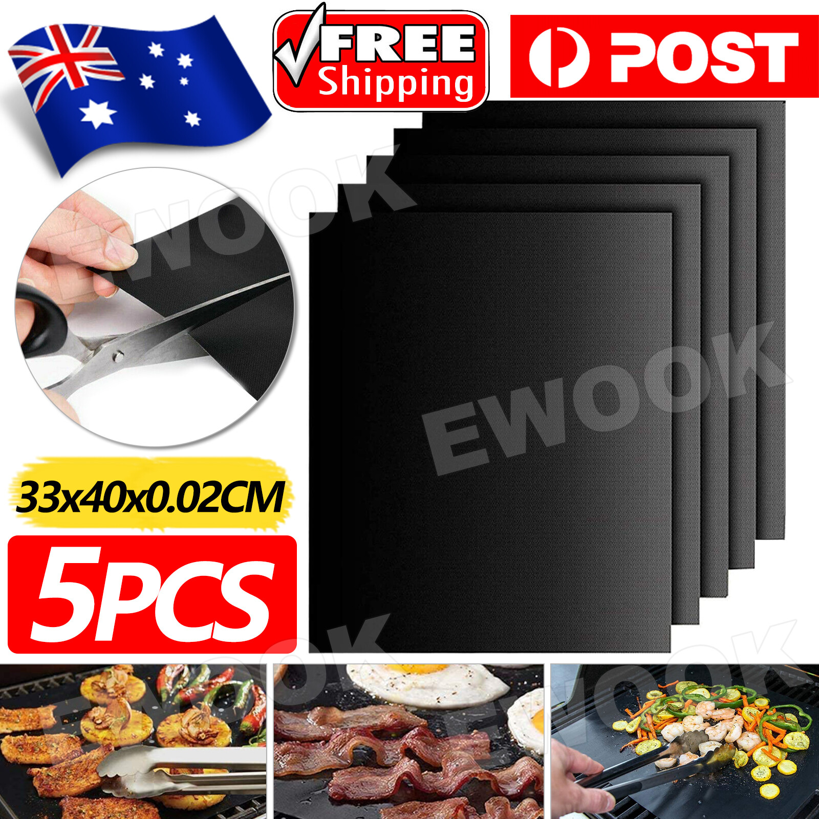 5Pcs Reusable BBQ Grill Mat Bake Sheet Resistant Meat Barbecue Non-Stick Easy