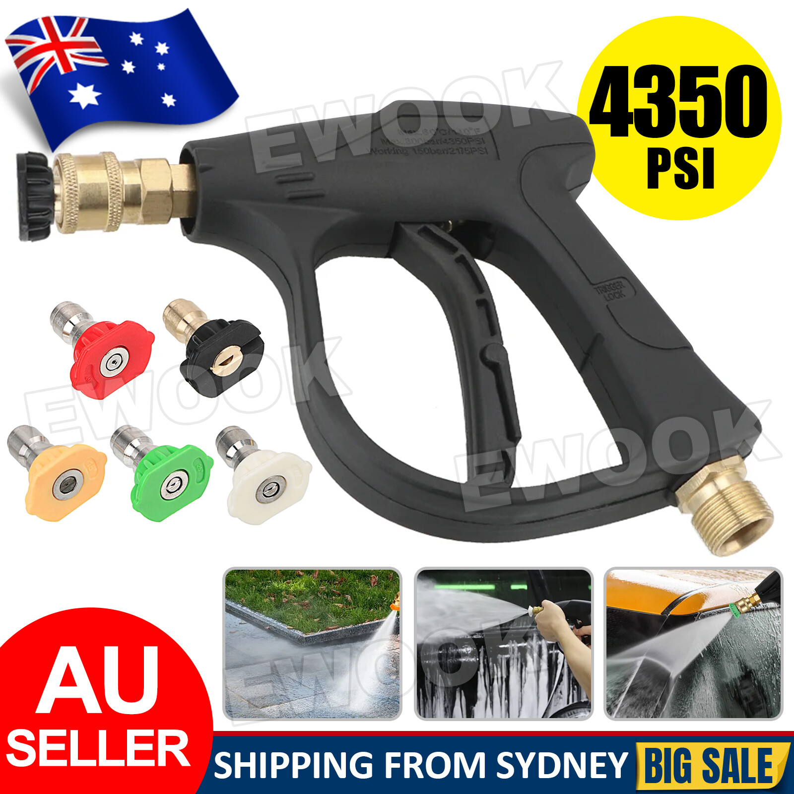 4350 PSI High Pressure Washer Gun Car Wash Foam Spray Short Wand Lance 5Nozzle 5