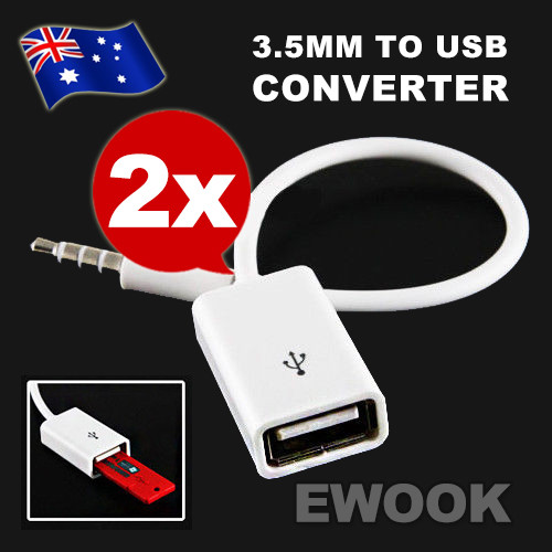 Unbranded/Generic 2X Cable Plug AUX Jack 3.5mm Audio to USB 2.0 Female Converter