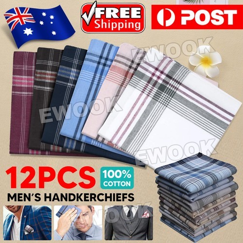 12X Mens Handkerchiefs 100 Pure Cotton Pocket Square Hanky Bulk One Size Light