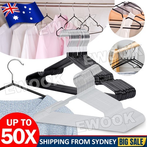 10-50pcs Metal Clothes Hangers Non Anti Slip Rubber Coated Wire Suit Coat Clips