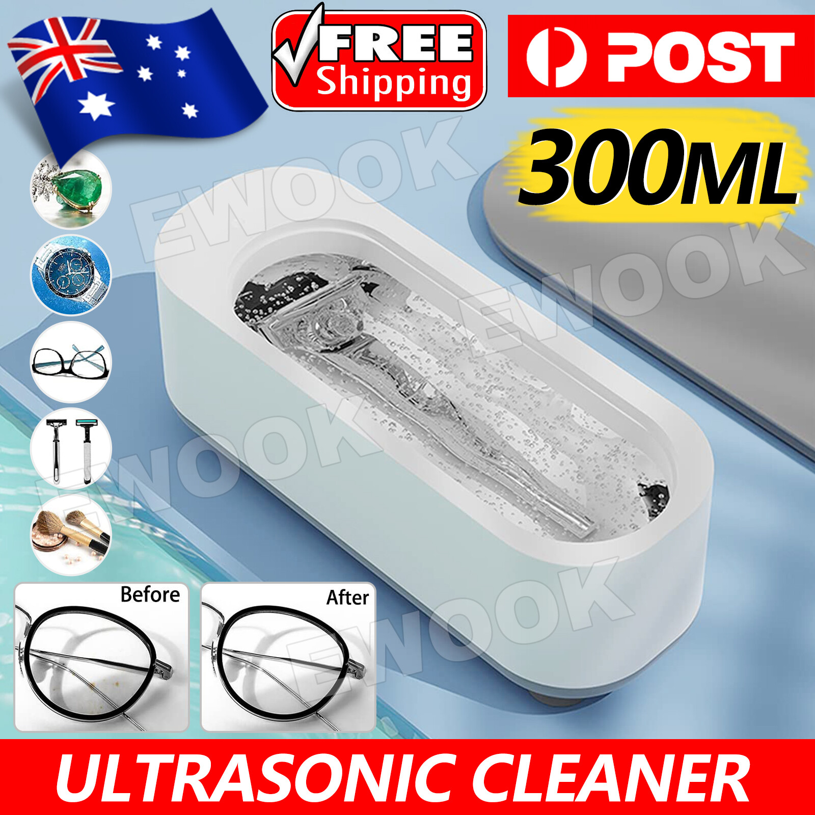Ultrasonic Water Cleaner Stainless Steel Sonic Wave Tank Jewelry Watch Cleaning