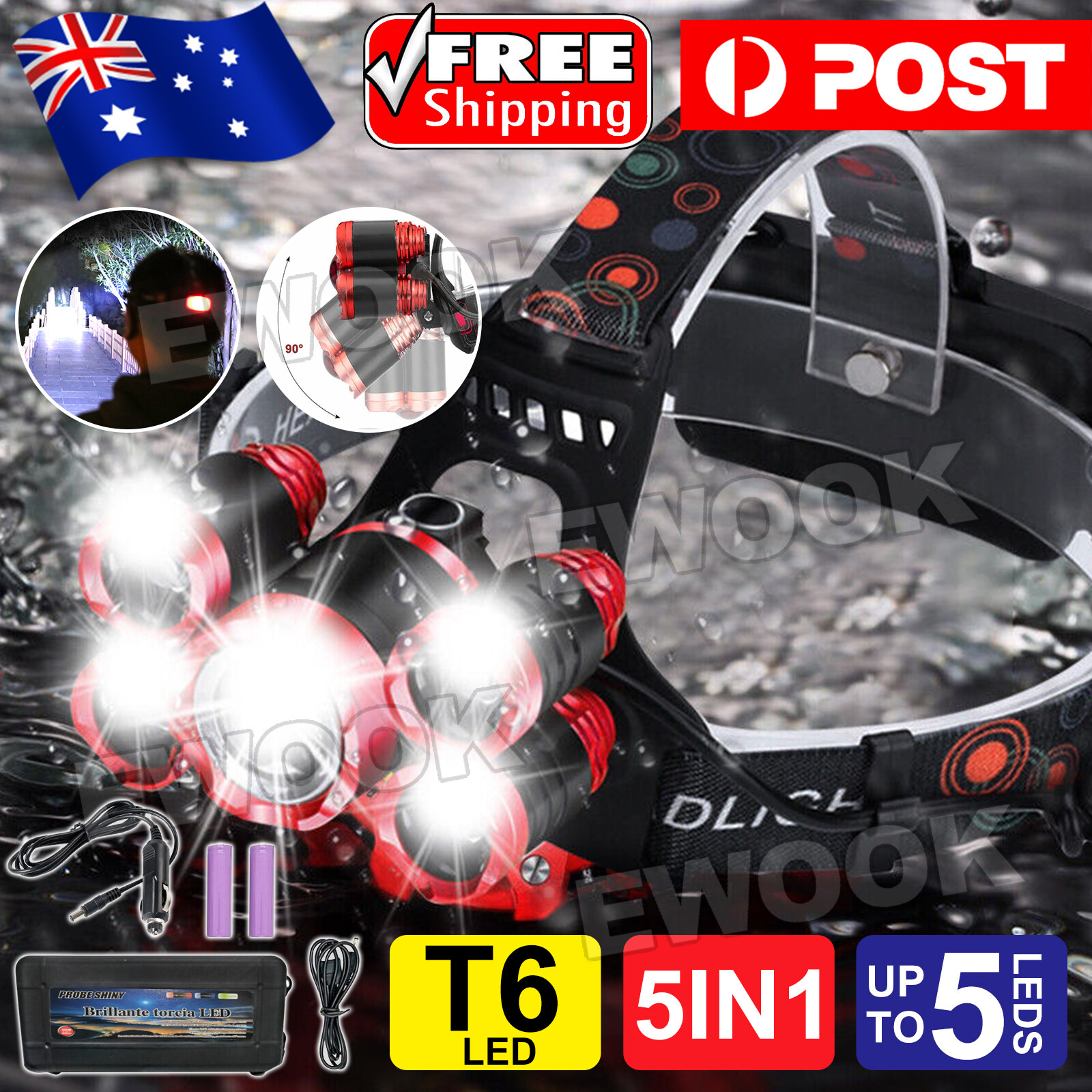 Rechargeable T6 Headlamp Headlight Head Torch Lamp Fishing Camping Worklight ABS