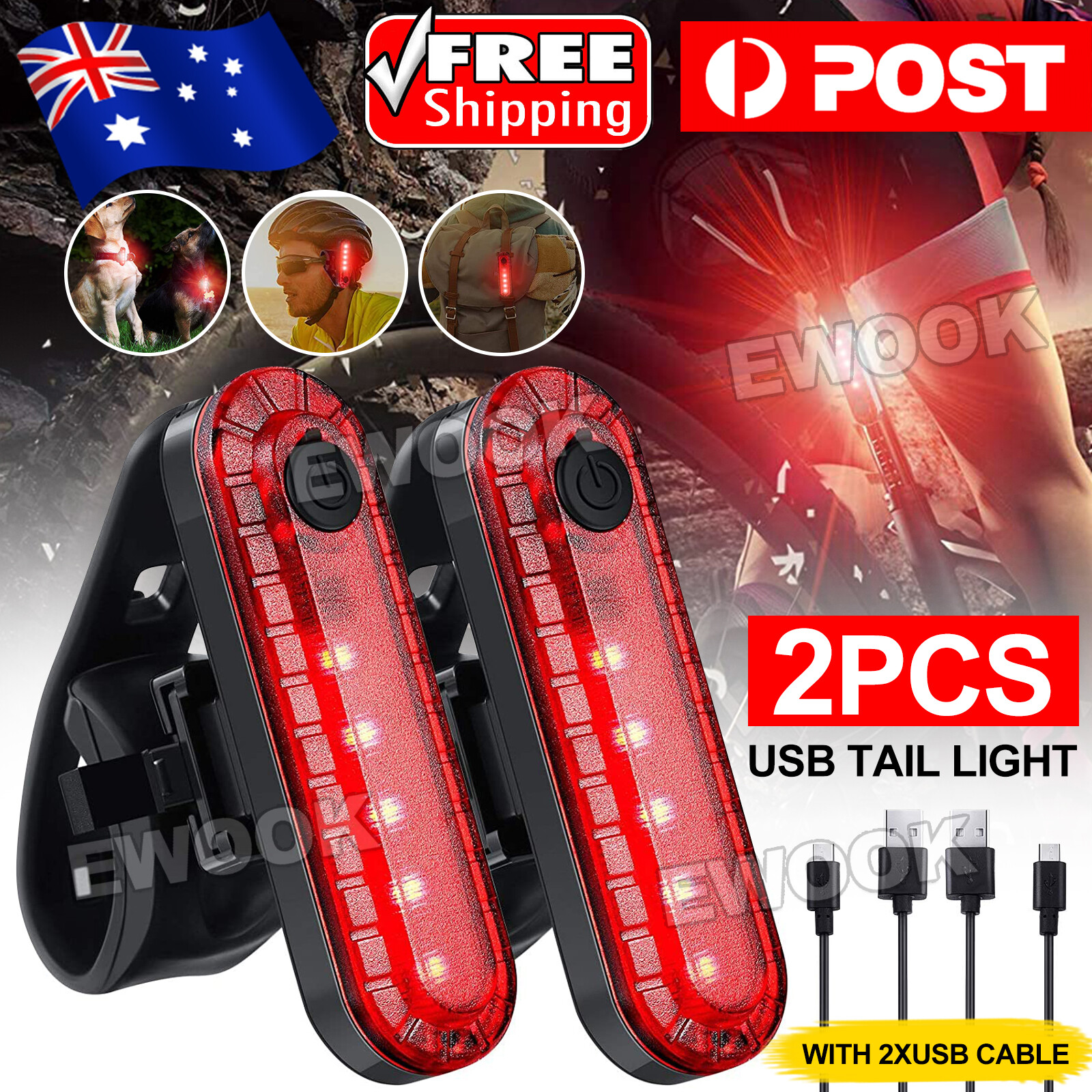 2x Ultra Bright USB Rechargeable Bicycle Taillight 4Modes Rear Bike LED Lamp