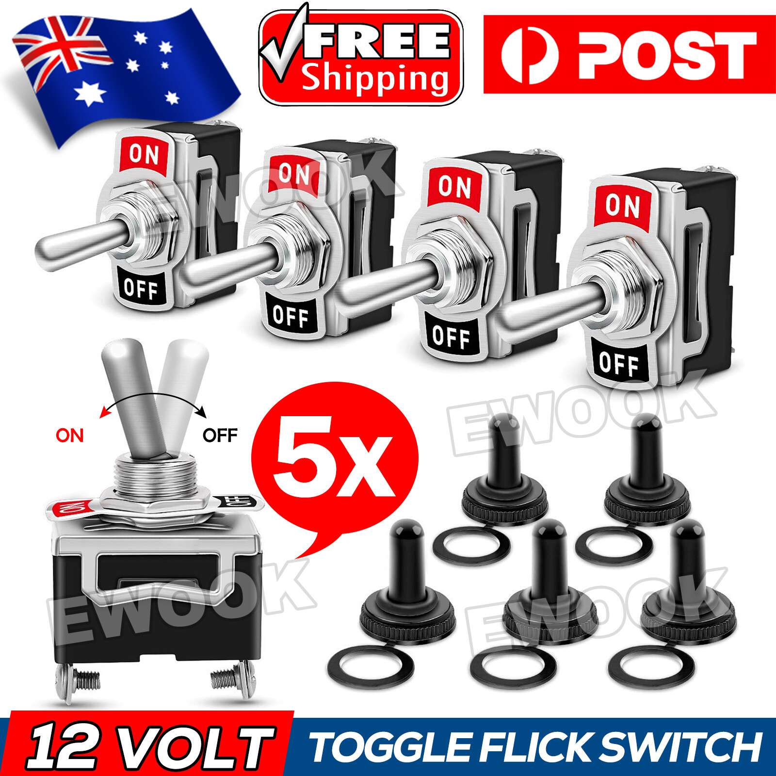 5x Toggle Switch 12V ON OFF Car Flick Dash Light Marine 12 Volt Switches Boat As