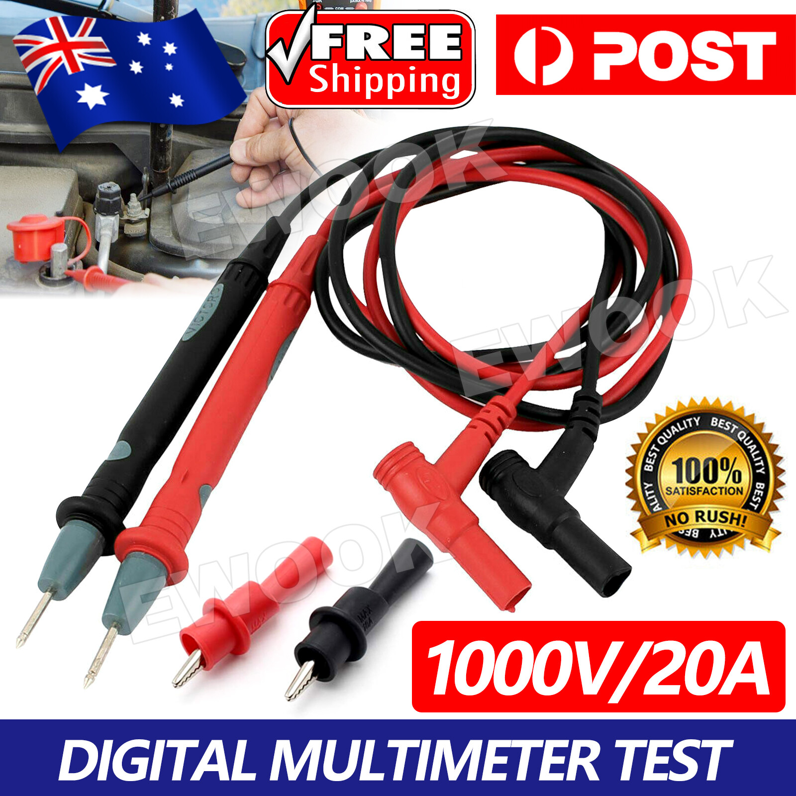 1pair 1000V 20A Digital Multimeter Multi Meter Test Lead Probe Pen Cable Black
