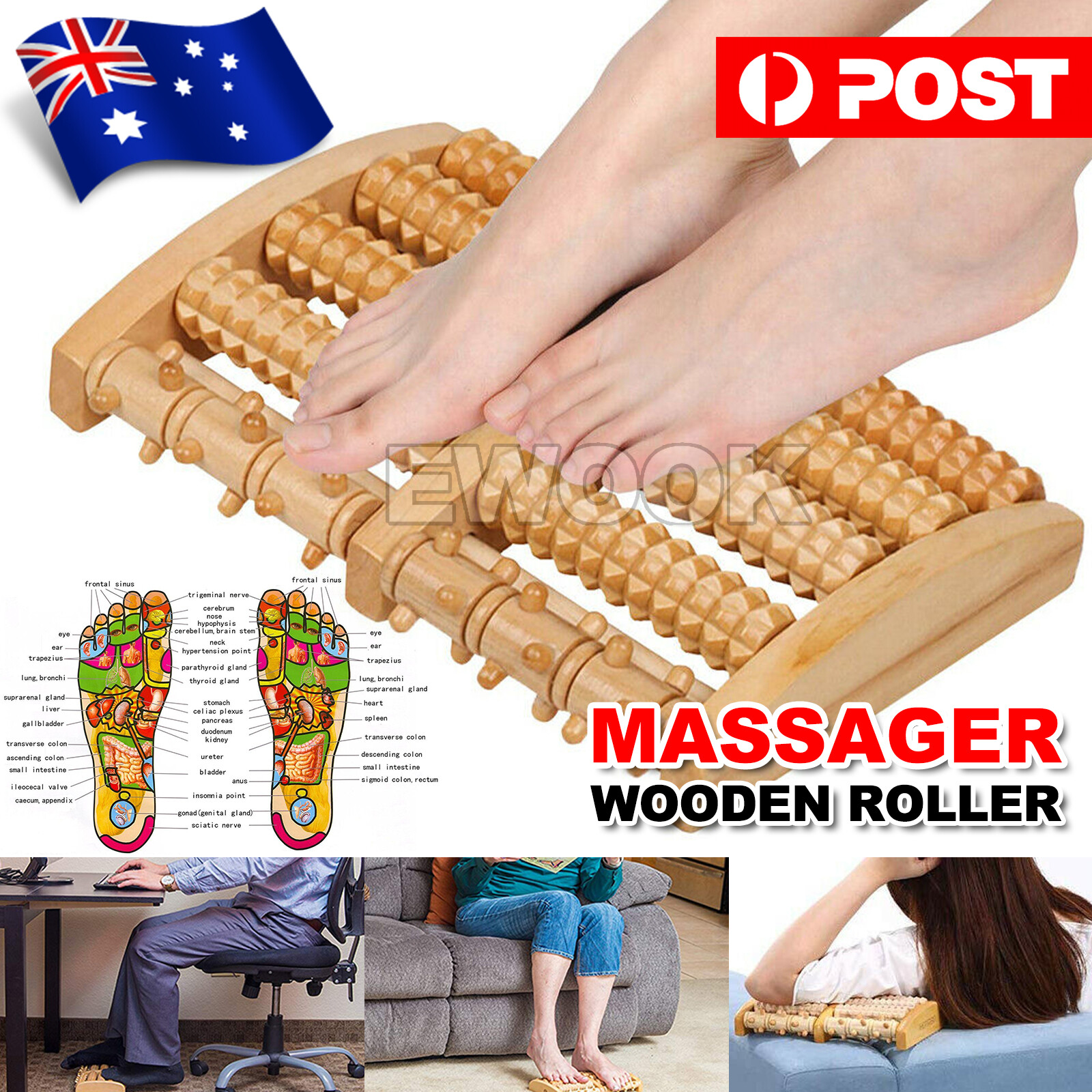 Wooden Foot Massager Roller Relieve Plantar Fasciitis Acupressure Massage Tool