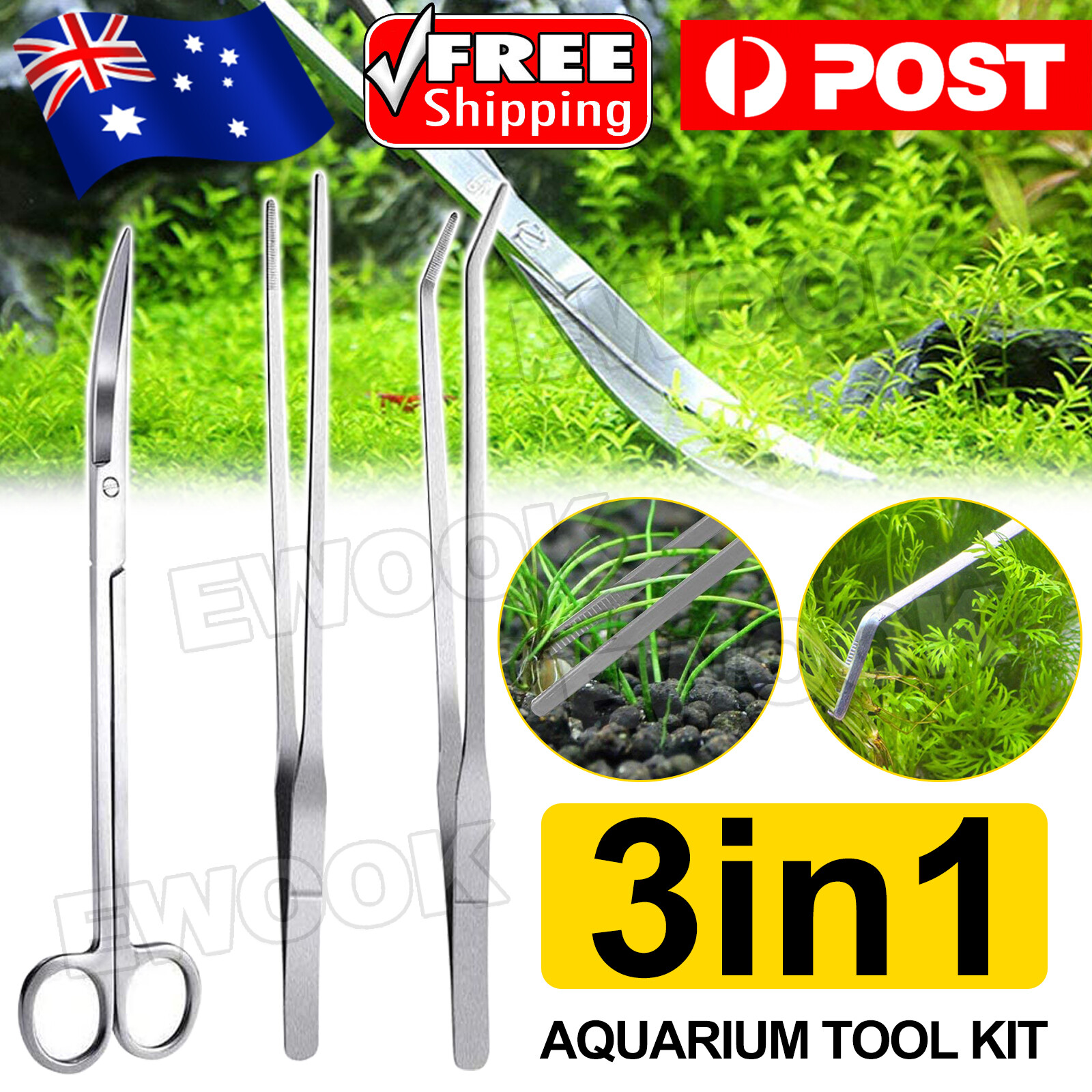 3PCS Aquarium Tool Kit Aquatic Plant Tweezers Scissors Auto Fish Feeder Tank AU