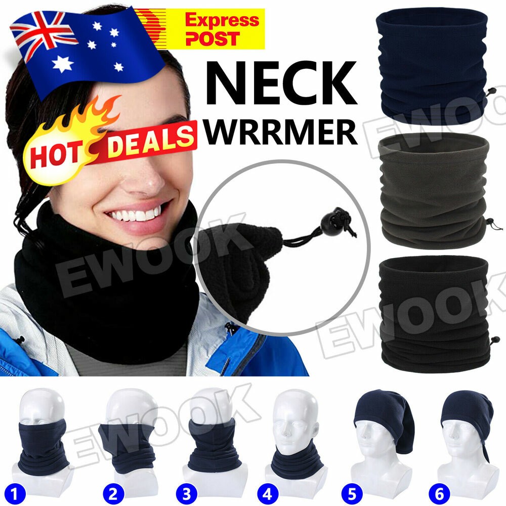 Winter Warm Fleece Snood Scarf Neck Warmer Beanie Hat Ski Balaclava Men Women AU