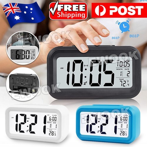 Digital Bedside LED Snooze Alarm Clock Time Temperature Day/Night Desktop All