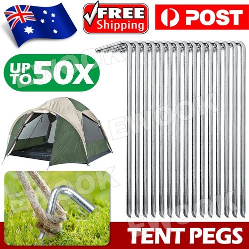 50pcs Tent Pegs Steel Ground Camping Stakes Outdoor Nail 4mm Heavy Duty AU PCS