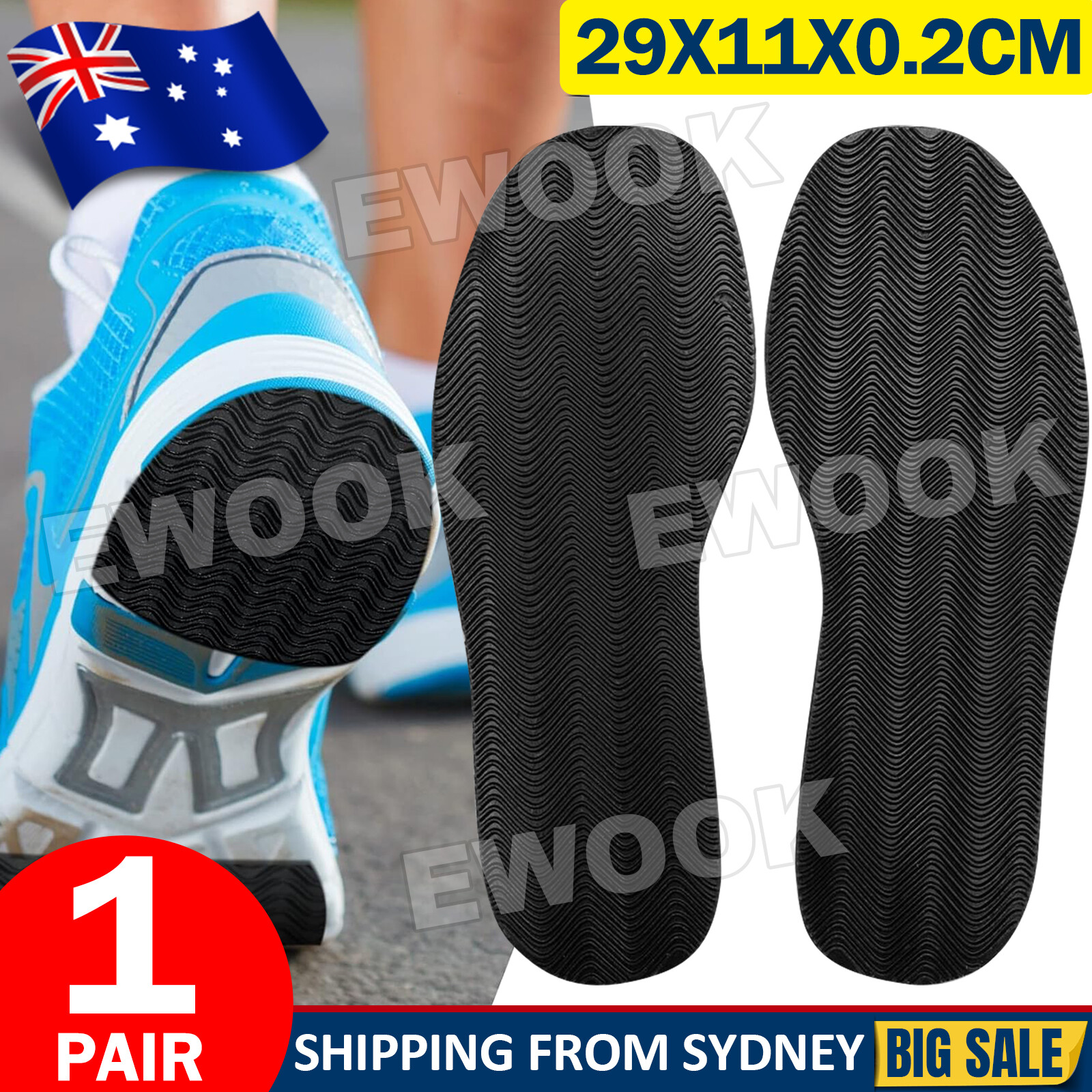 1Pair Glue On Soles Shoe Repair Anti Slip Grip-rubber Pad Cushion Kit Black and
