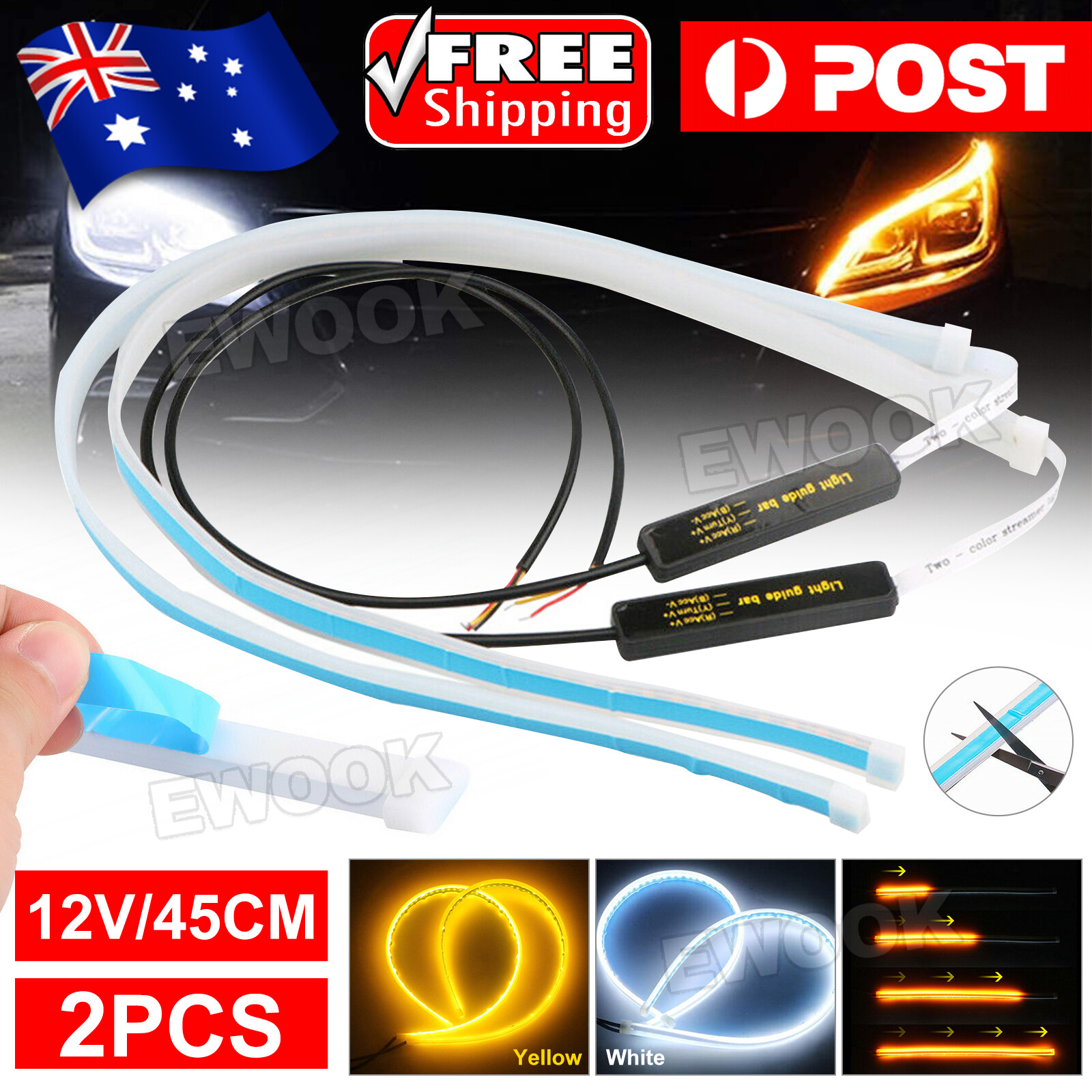 2x 45cm Sequential LED Strip Indicator Turn Signal DRL Running Lights Daytime As