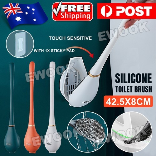Silicone Water Drop Toilet Brush And Holder Set Wall-Mounted Cleaning Tool White