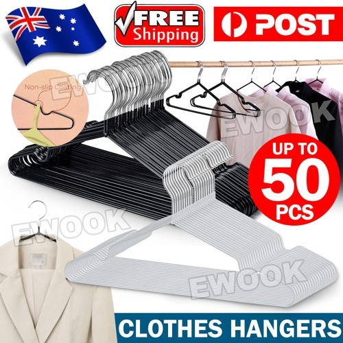 10-50pcs Metal Clothes Hangers Non Anti Slip Rubber Coated Wire Suit Coat Clips