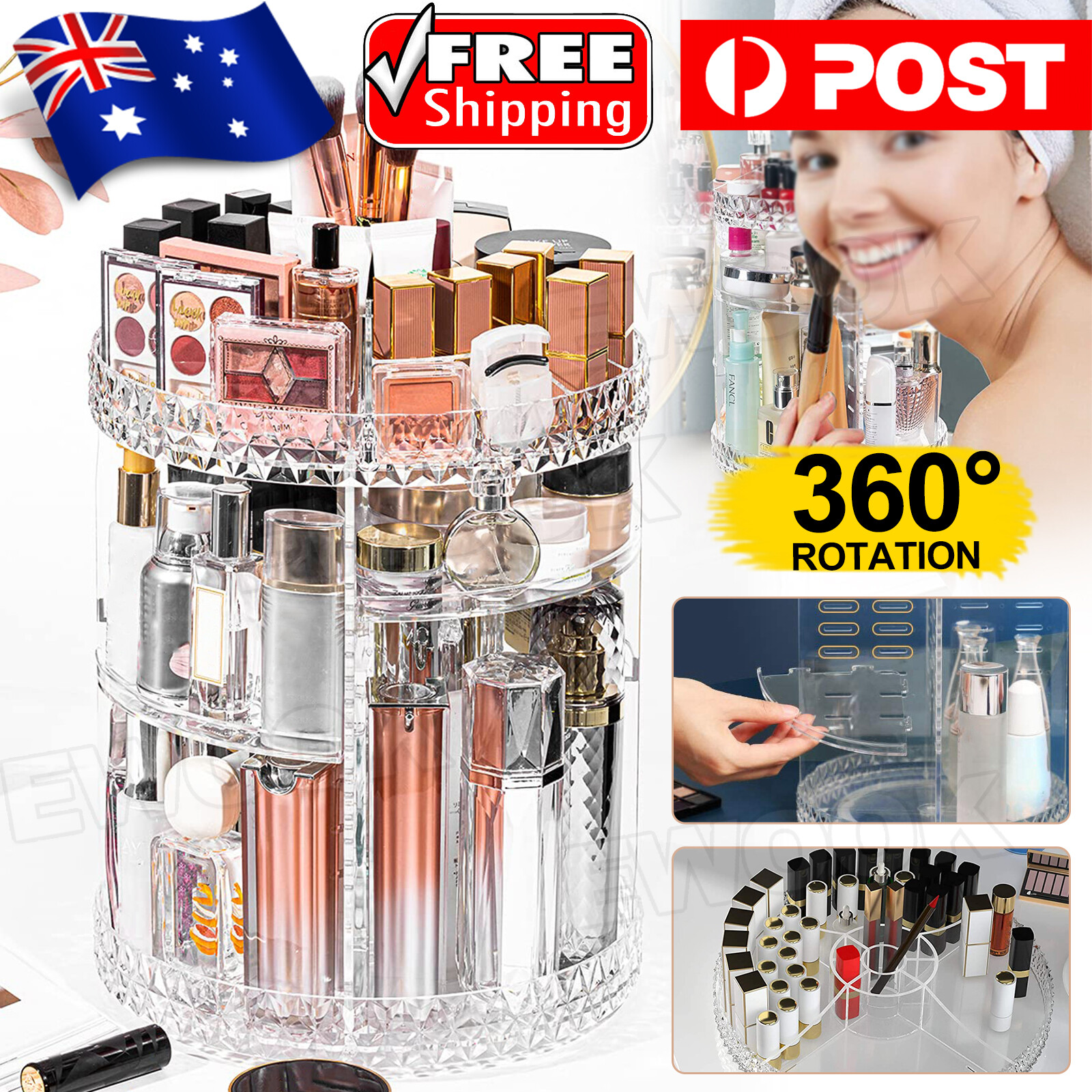 3 Layer 360 Rotating Makeup Organiser Stand SkinCare Cosmetics Holder Display