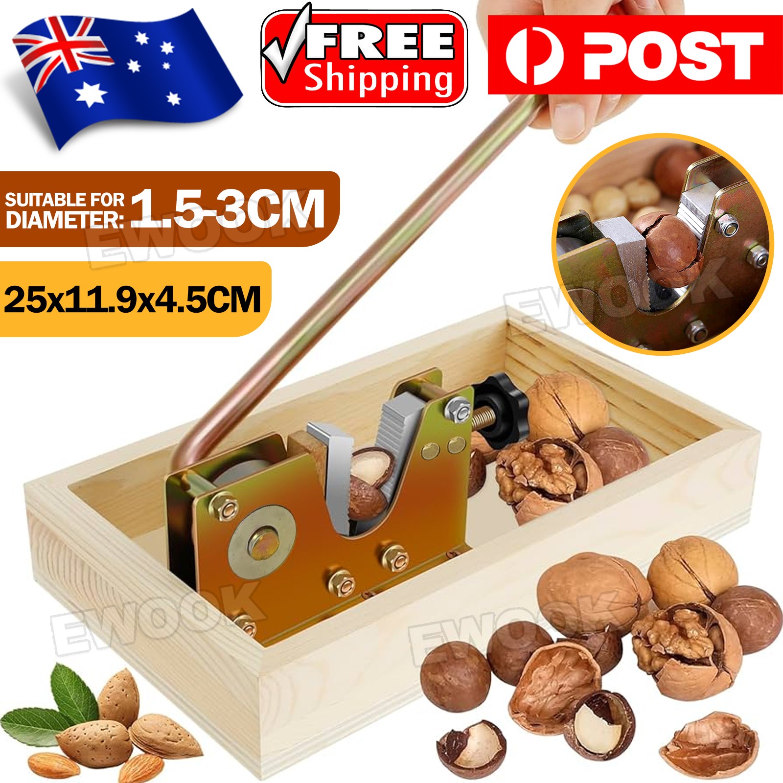 Macadamia Opener Peeling Machine Walnut Tool Nut Cracker Handle Multipurpose AU